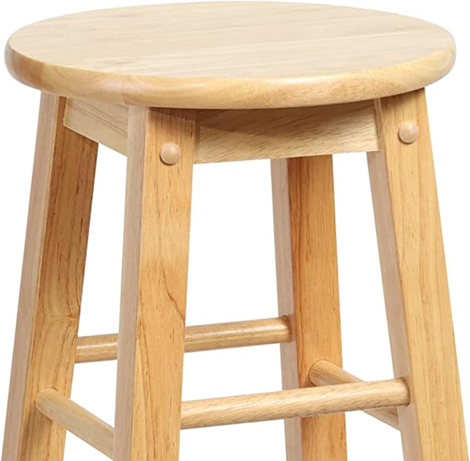 PJ Wood Classic Round Seat 29" Tall Kitchen Counter Stools for Homes, Dining Spaces, and Bars with Backless Seats & 4 Square Legs, Natural (Set of 4)