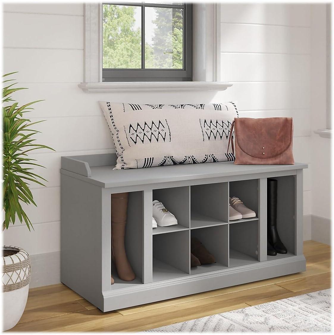 Woodland 40W Shoe Storage Bench with Shelves in Cape Cod Gray - Engineered Wood