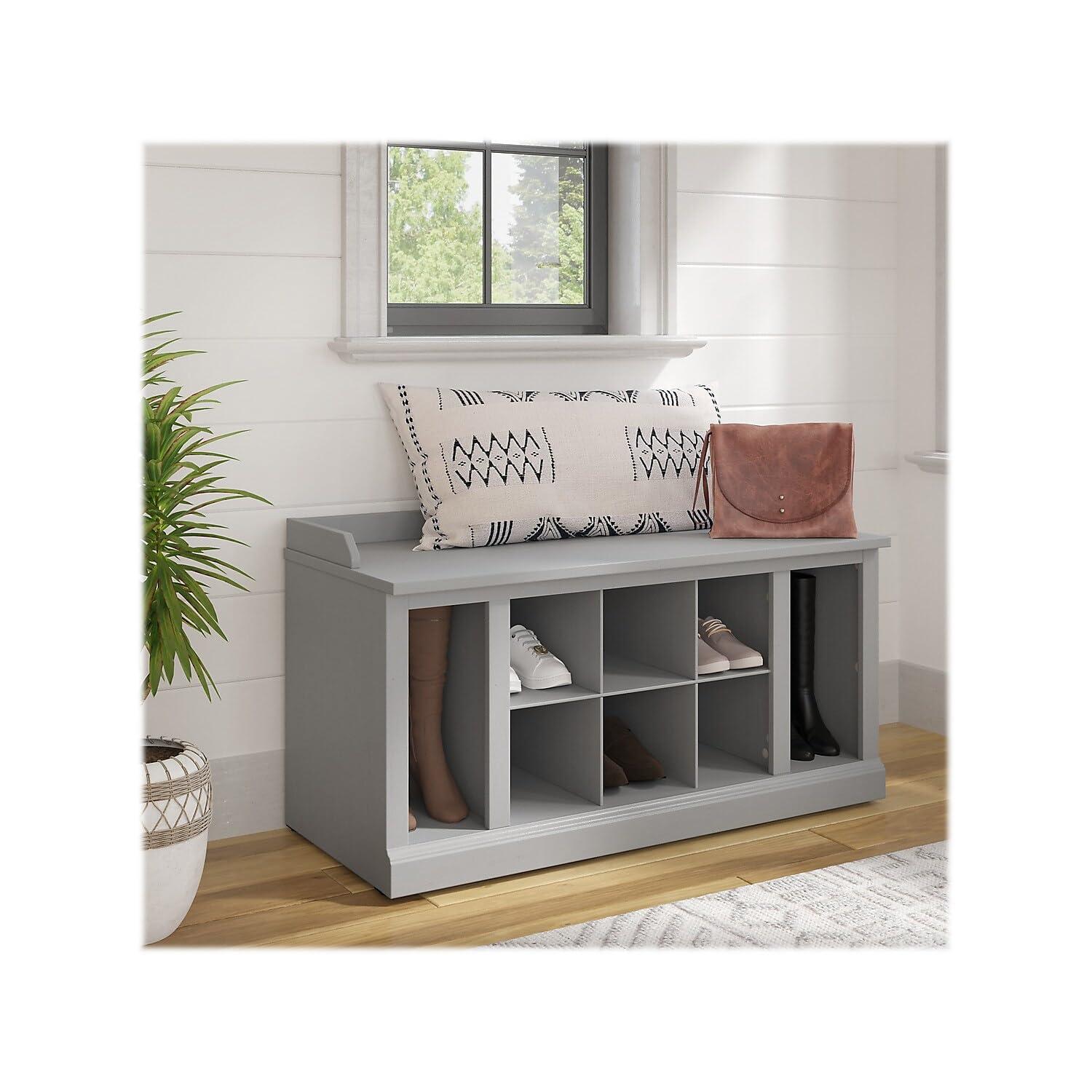 Woodland 40W Shoe Storage Bench with Shelves in Cape Cod Gray - Engineered Wood