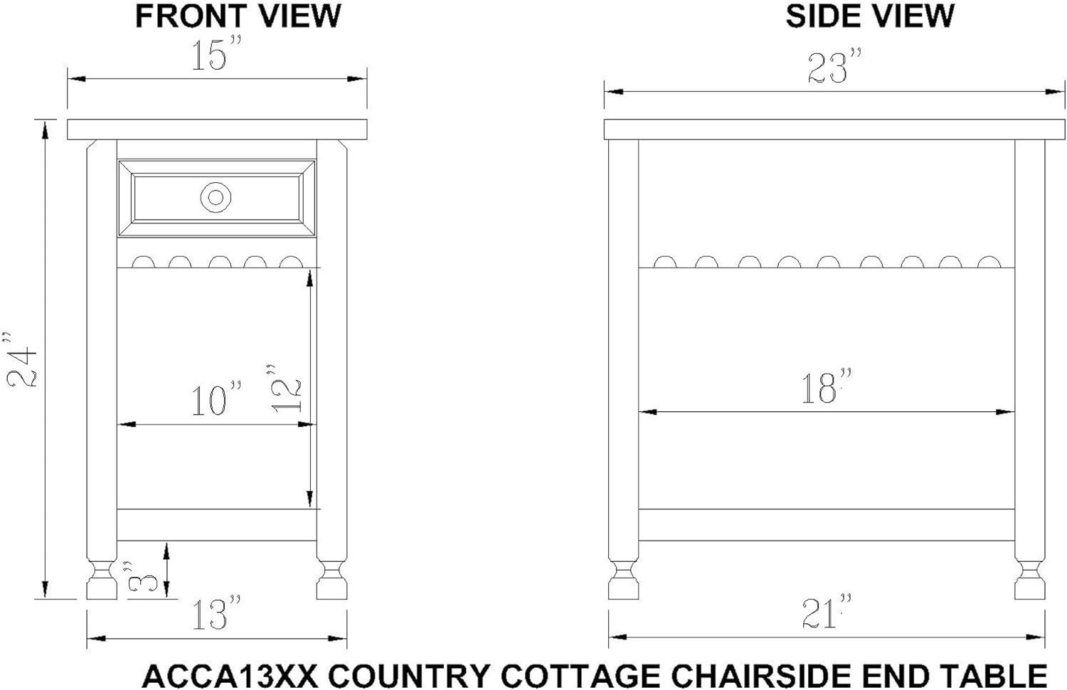 Alaterre Furniture Country Cottage Chairside End Table with 1 Drawer and 1 Shelf, Square Turned Legs, Farmhouse Style for Living Room, Antique Blue Finish