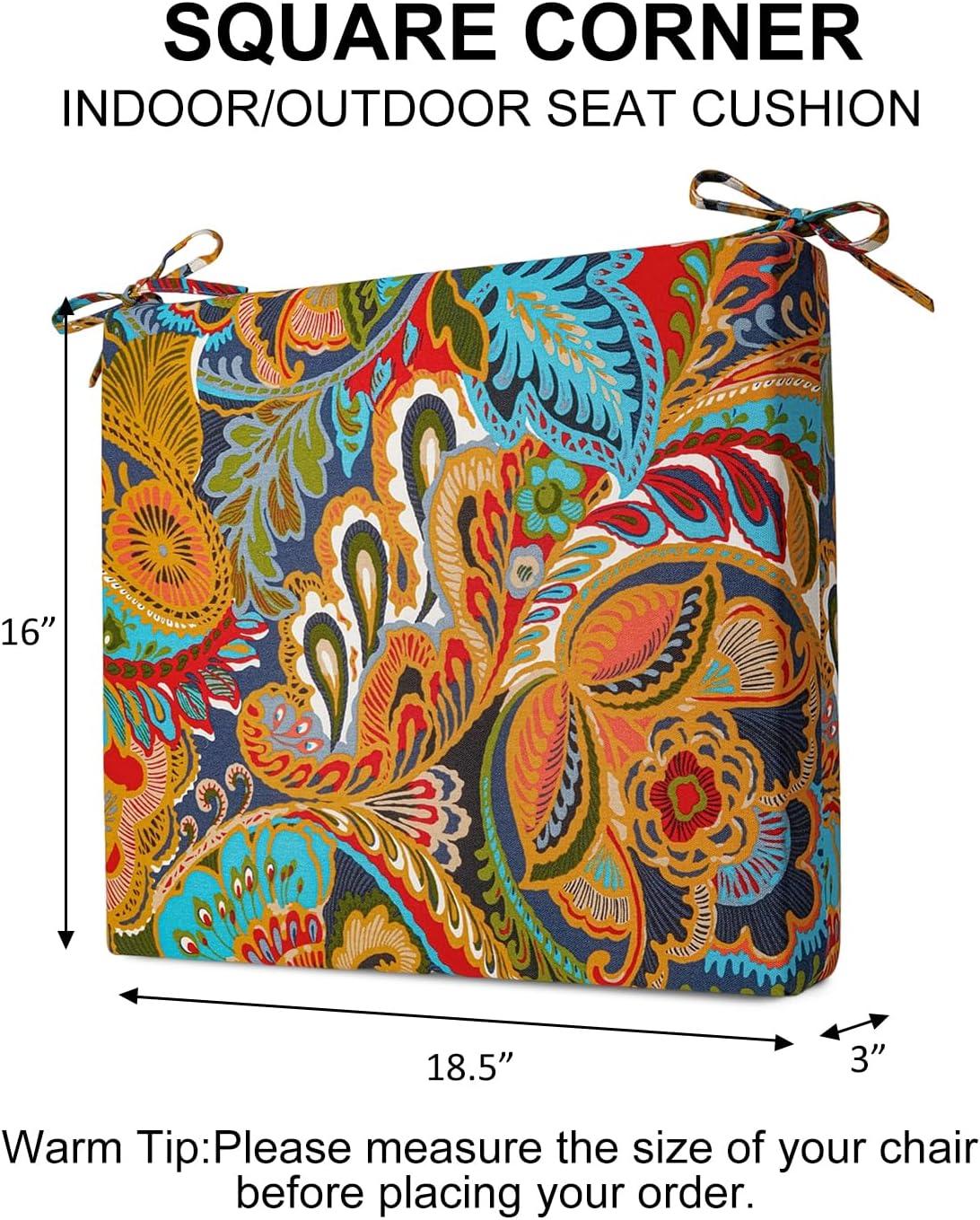 LOVTEX Outdoor Chair Cushions Set of 4, Waterproof Patio Chair Cushions with Ties, 18.5 x 16 x 3 inch, Khaki