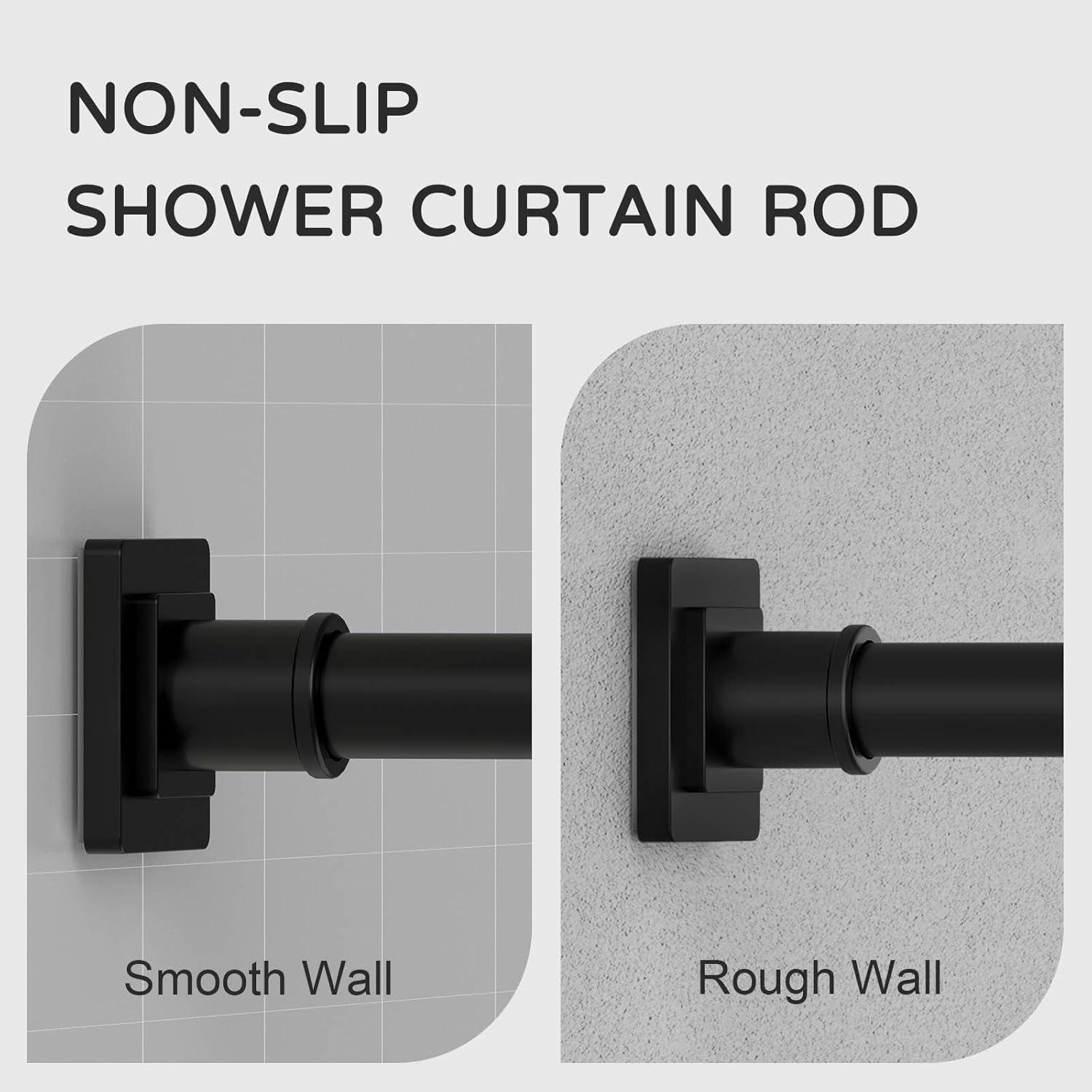 Matte Black Adjustable Tension Shower Curtain Rod Kit