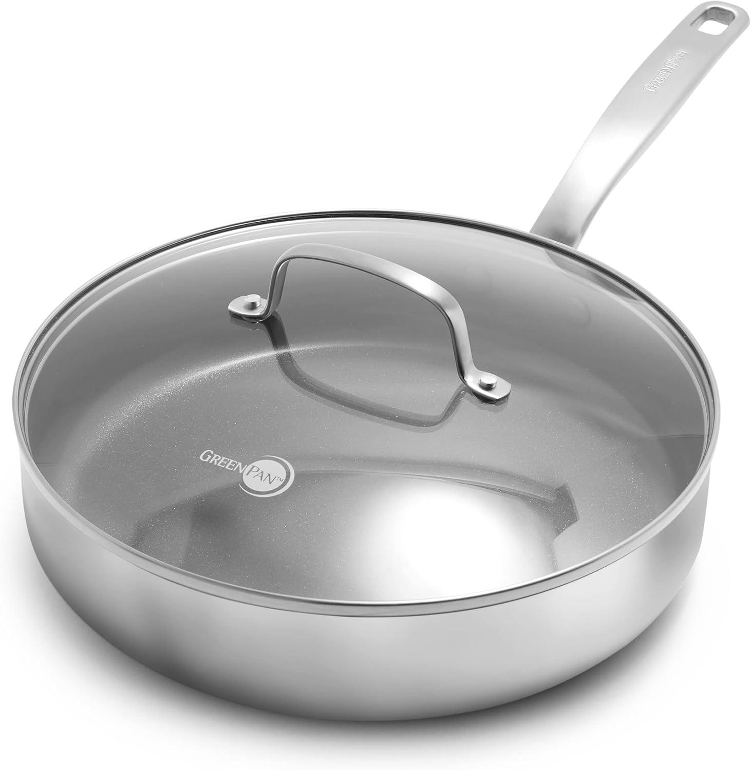 GreenPan Chatham 3.75QT Silver Ceramic Nonstick Saute Pan with Lid