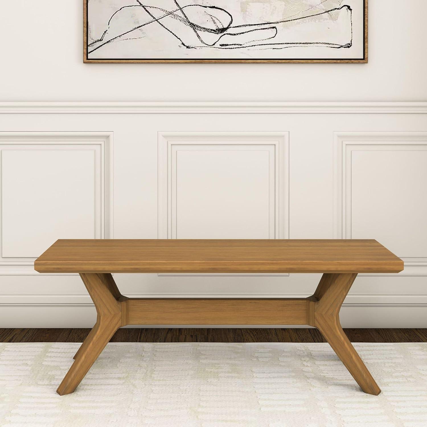 Plank+Beam Solid Wood Verso Dining Bench, 48" Entryway Bench, Minimalist Room Bench, Pecan