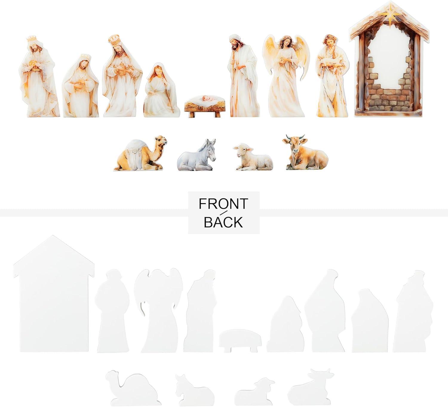 8.5" Wooden and Epoxy Resin Nativity Scene Set