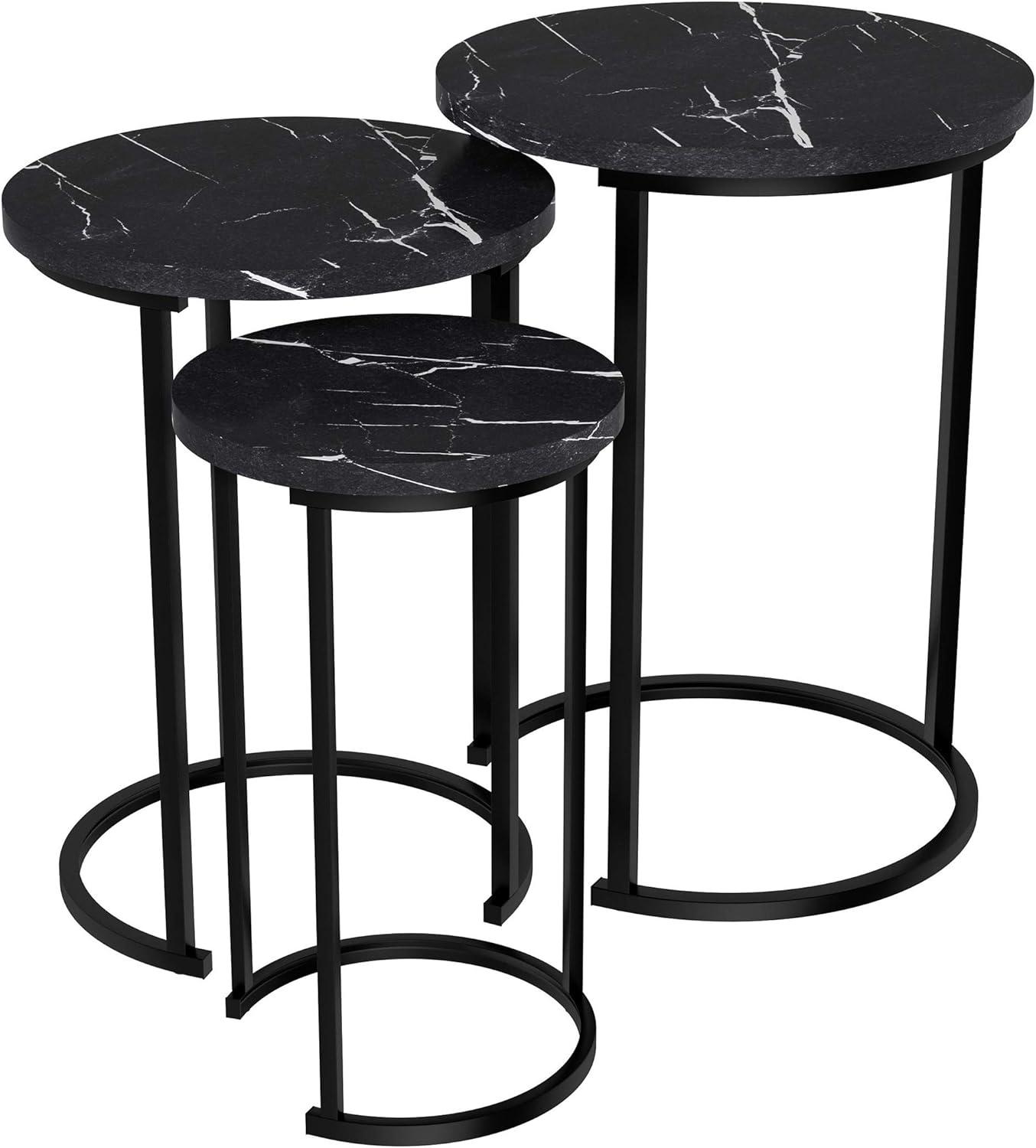 Black Faux Marble and Metal Round Nesting Tables Set of 3