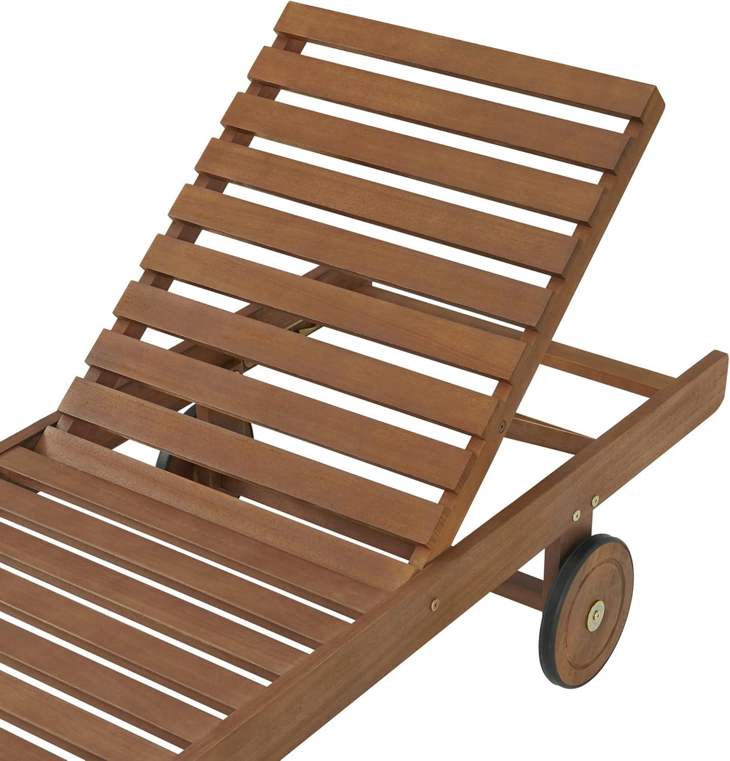 Caspian 73" Wide Eucalyptus Wood Outdoor Lounge Chair with Mesh Seating