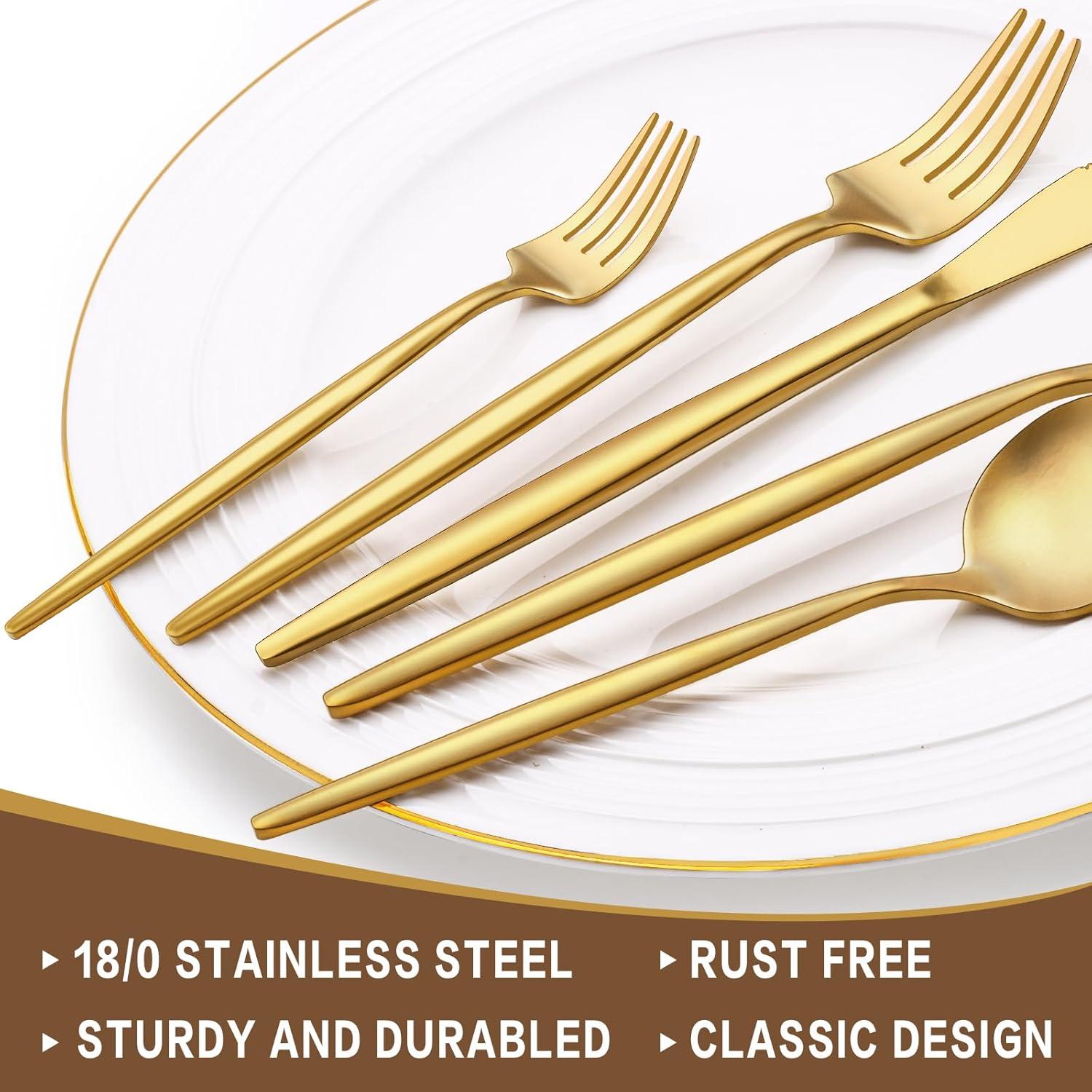 Everly Quinn 30-Piece Gold Silverware Set, Flatware Set For 6, Food-Grade Stainless Steel Cutlery Set, Includes Spoons Forks Knives, Kitchen Cutlery For Home Office Restaurant Hotel