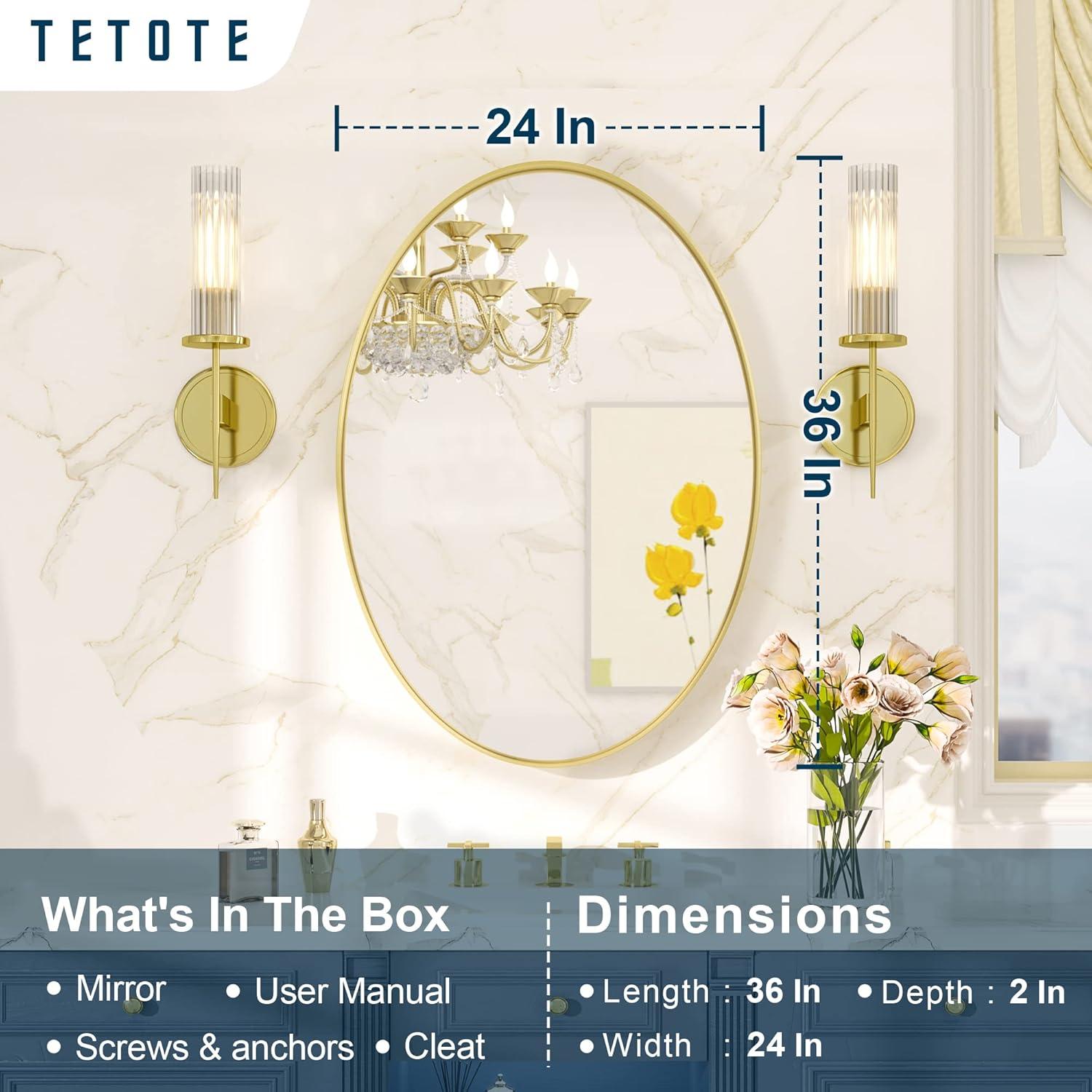 Brightify Gold Oval Mirror for Bathroom 24x36 Inch, Oval Vanity Mirror Gold Metal Frame, Modern Wall Mirror for Bedroom Living Room Farmhouse Fireplace Entryway, Hangs Horizontal or Vertical