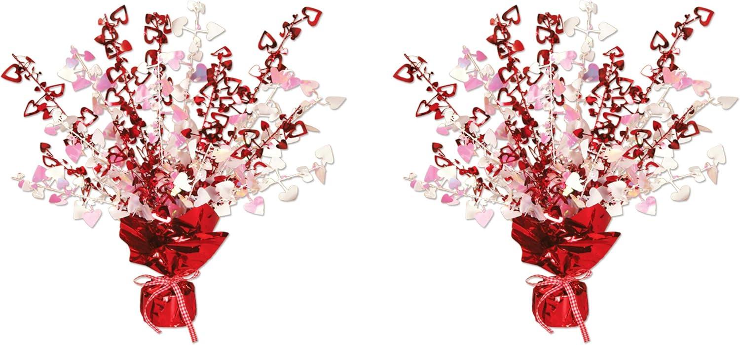 Beistle Heart Gleam 'N Burst Centerpieces 2 Piece, 15", Red/Opalescent
