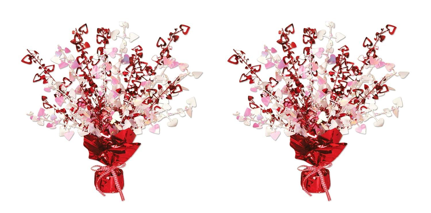 Beistle Heart Gleam 'N Burst Centerpieces 2 Piece, 15", Red/Opalescent