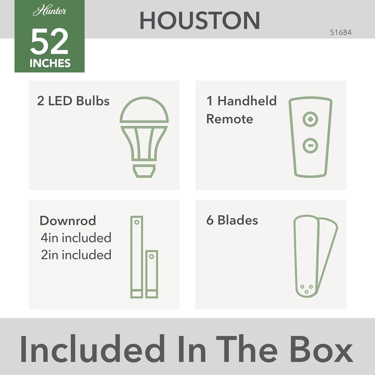 52" Houston 6 - Blade Ceiling Fan With LED Light Kit And Handheld Remote