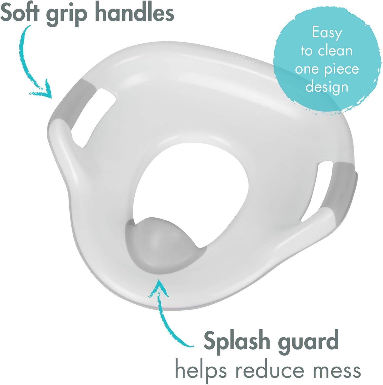 The First Years Soft Grip Potty Training Toilet Seat - Attachable Toddler Potty Training Seat for Adult Size Toilet - Gray