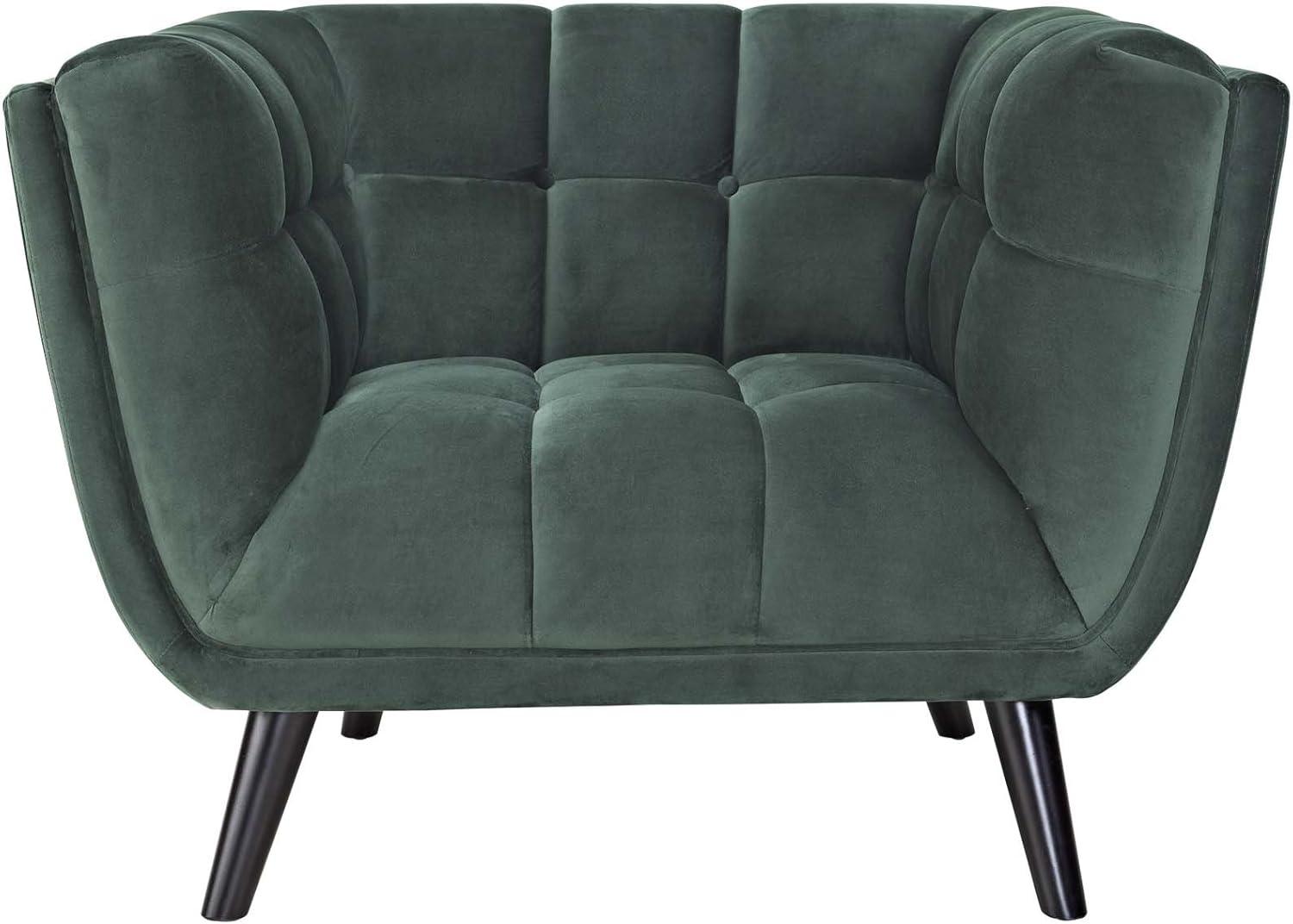 Green Velvet Mid-Century Modern Armchair with Black Legs