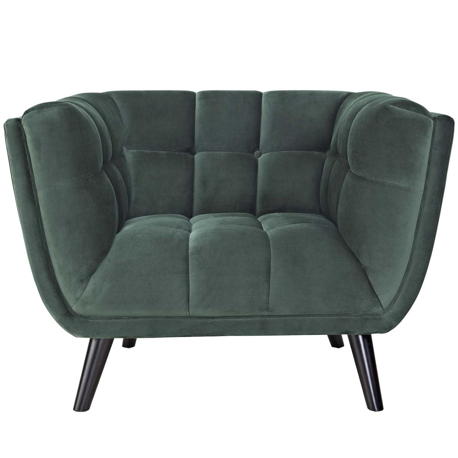 Green Velvet Mid-Century Modern Armchair with Black Legs