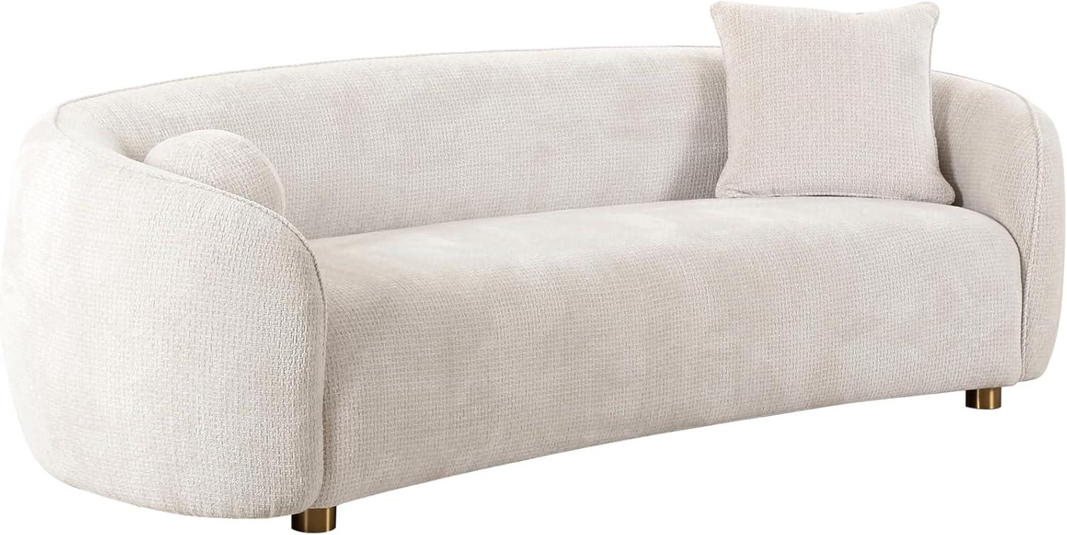 Pasargad Home Zarina Upholstered Modern Sofa with 2 Pillows, Ivory