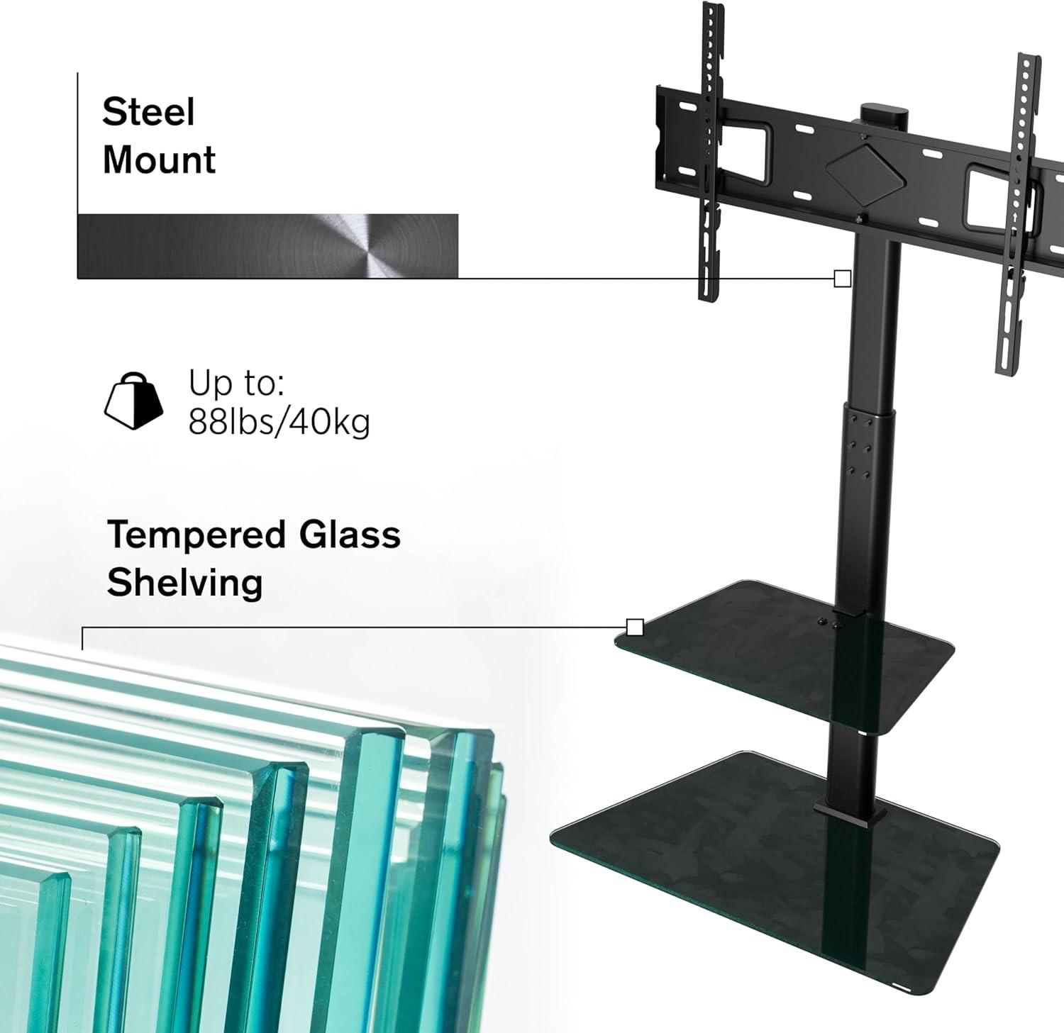 Promounts Modern Slim TV Stand with Mount for TVs 37" - 72" Up to 88 lbs with Tempered Glass Shelf
