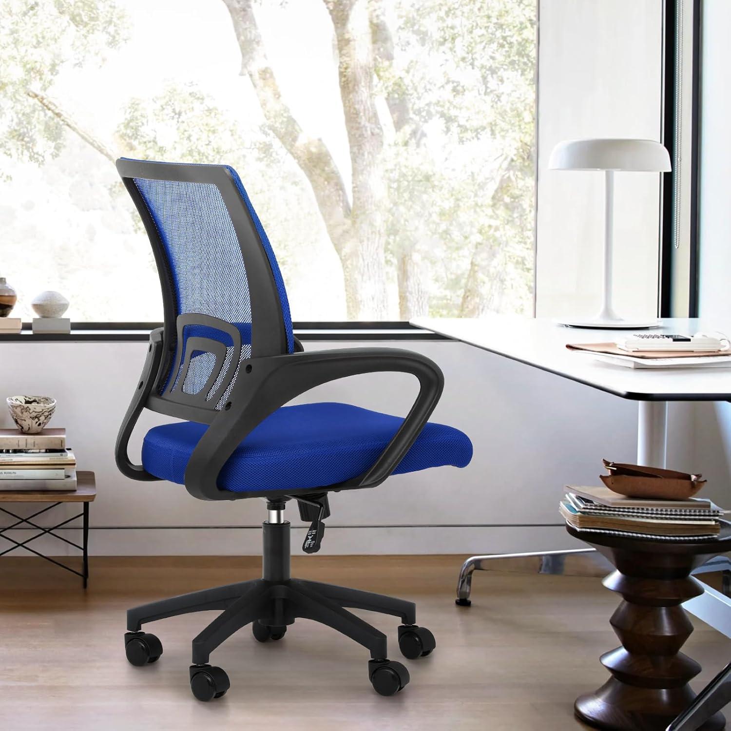 Magshion Set of 2 Office Chairs Mid Back Swivel Desk Chairs, Height Adjustable Ergonomic Mesh Computer Chairs with Armrest & Lumbar Support, Navy Blue