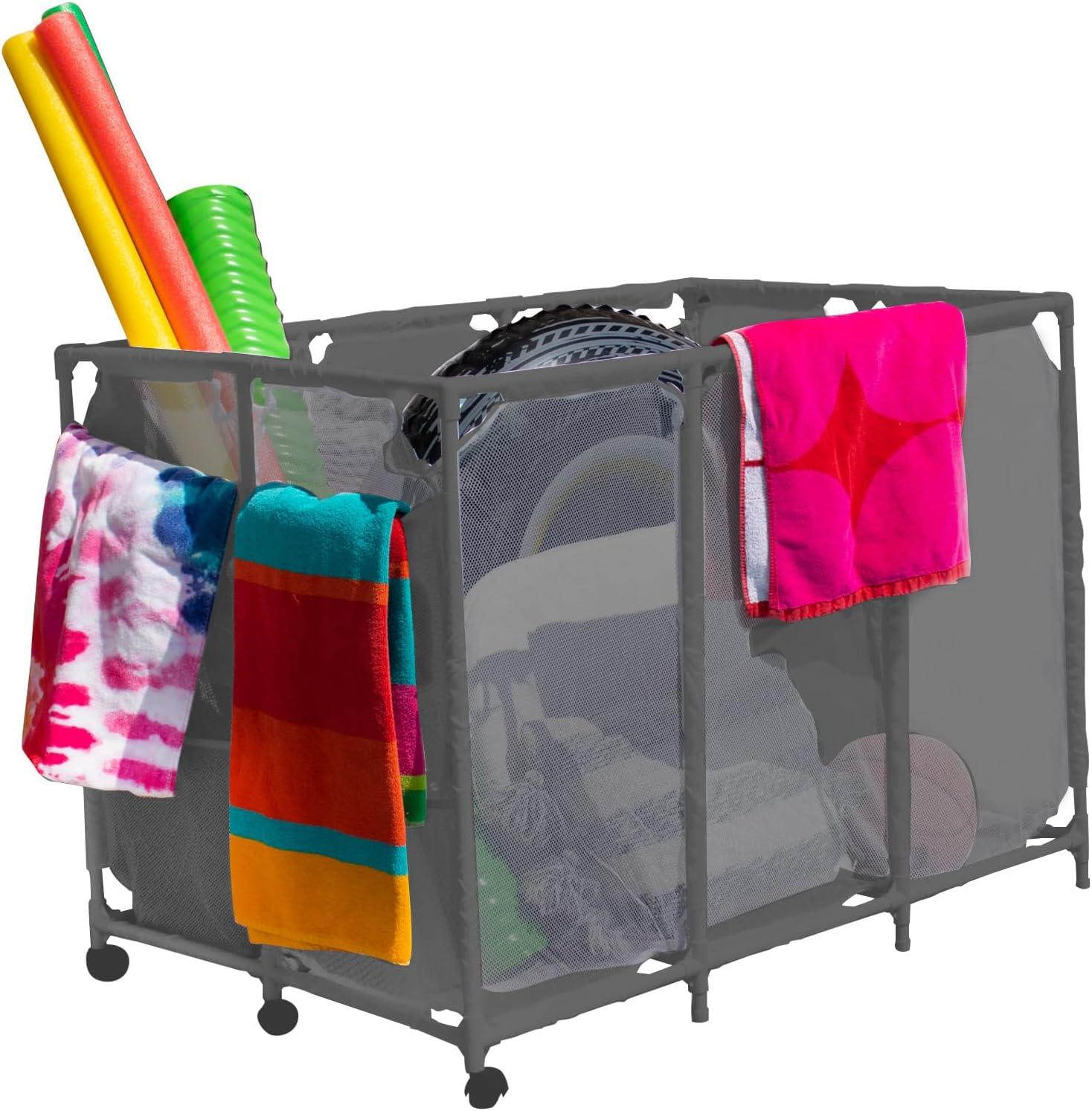 Pool Noodles Holder, Toys, Floats, Balls and Floats Equipment Mesh Rolling Storage Organizer Bin, Extra Large (30.2" L x 47.2" W x 34" H), Gray
