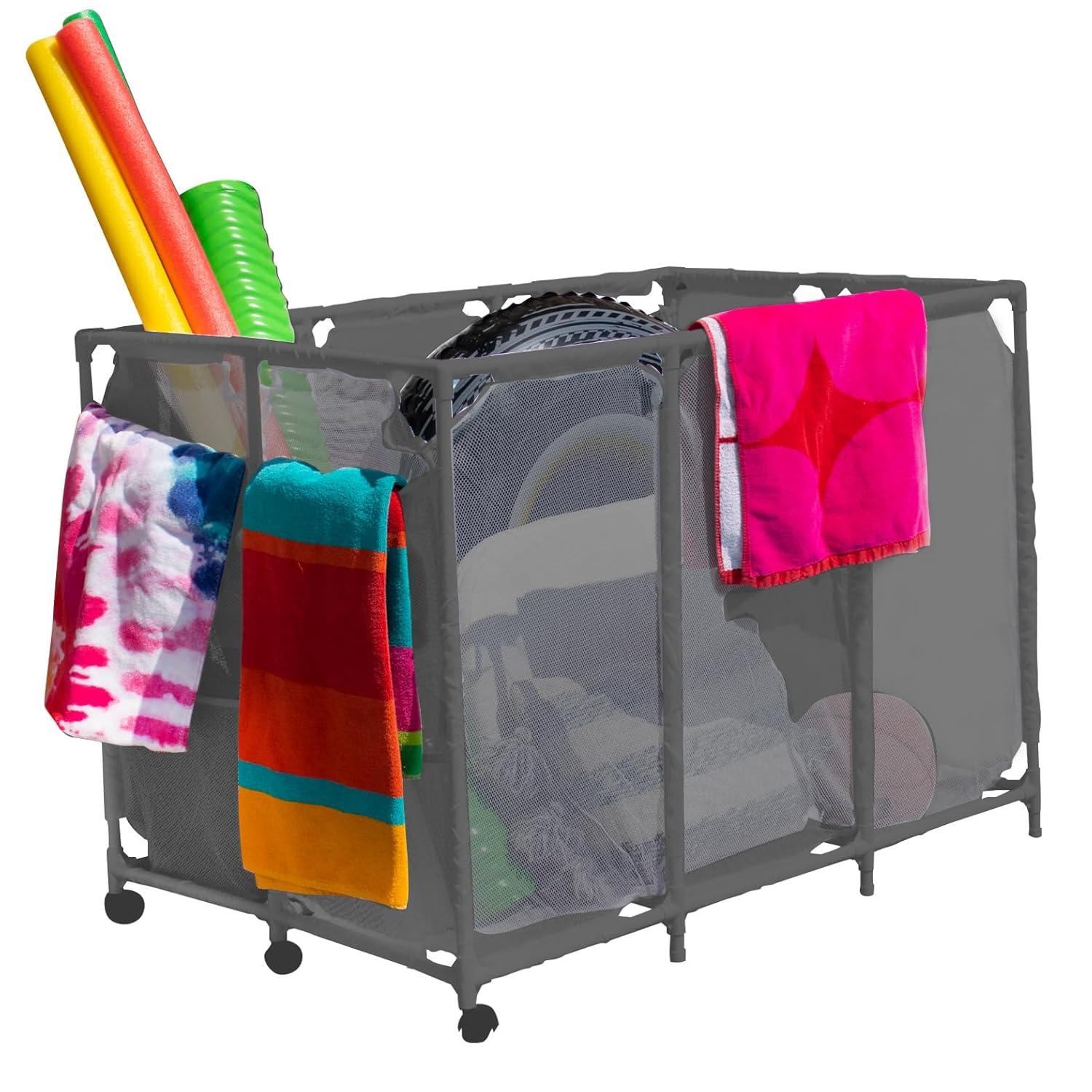 Pool Noodles Holder, Toys, Floats, Balls and Floats Equipment Mesh Rolling Storage Organizer Bin, Extra Large (30.2" L x 47.2" W x 34" H), Gray