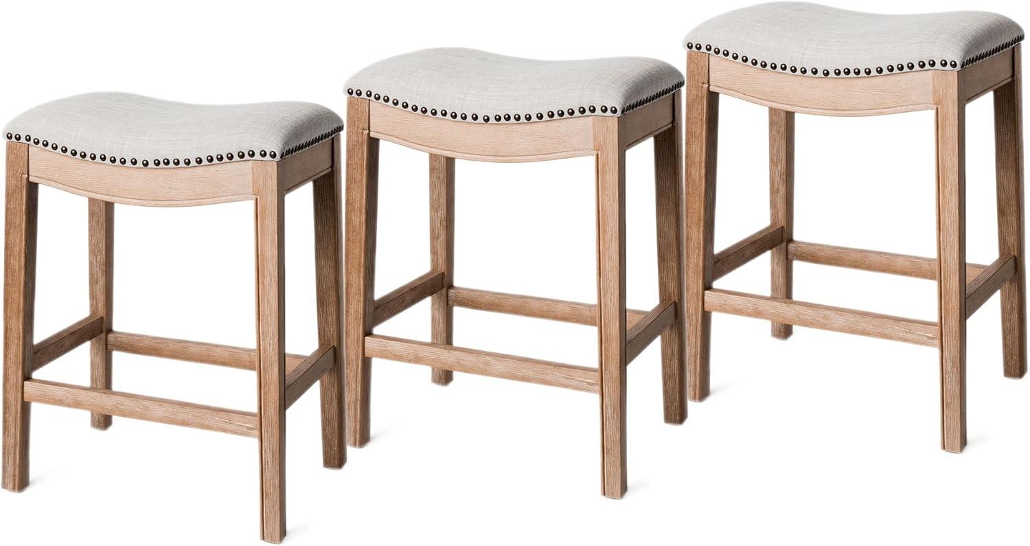 Reclaimed Oak Backless Saddle Stool Set in Weathered Finish