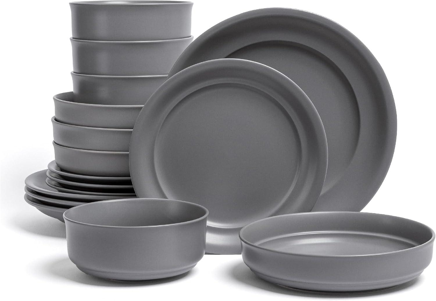 over&back Rimmed 16-Piece Semi Hand-Finished Stoneware Dinnerware Set, Service for 4