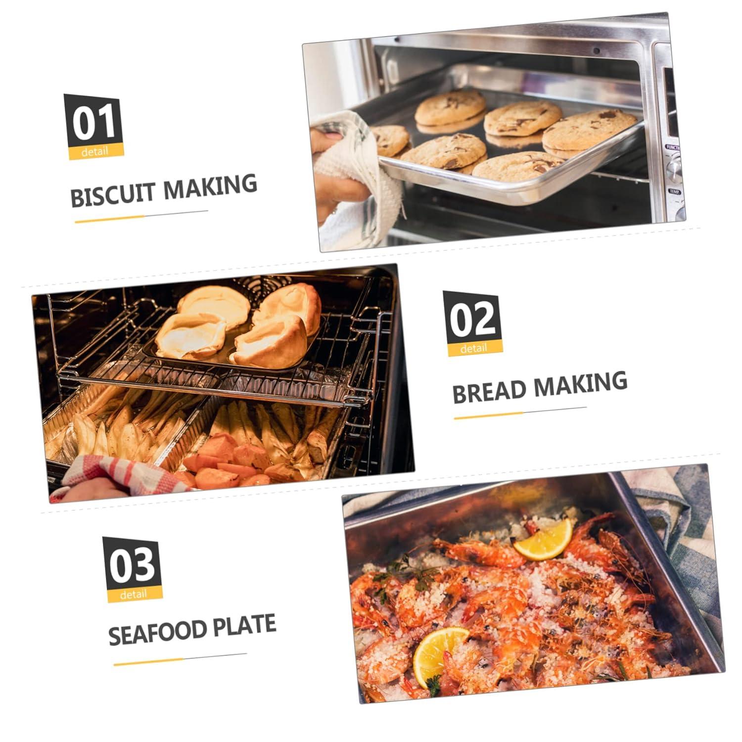 TABLZONE Stainless Steel Baking Tray Silver Oven Pan for Home Use with Lid