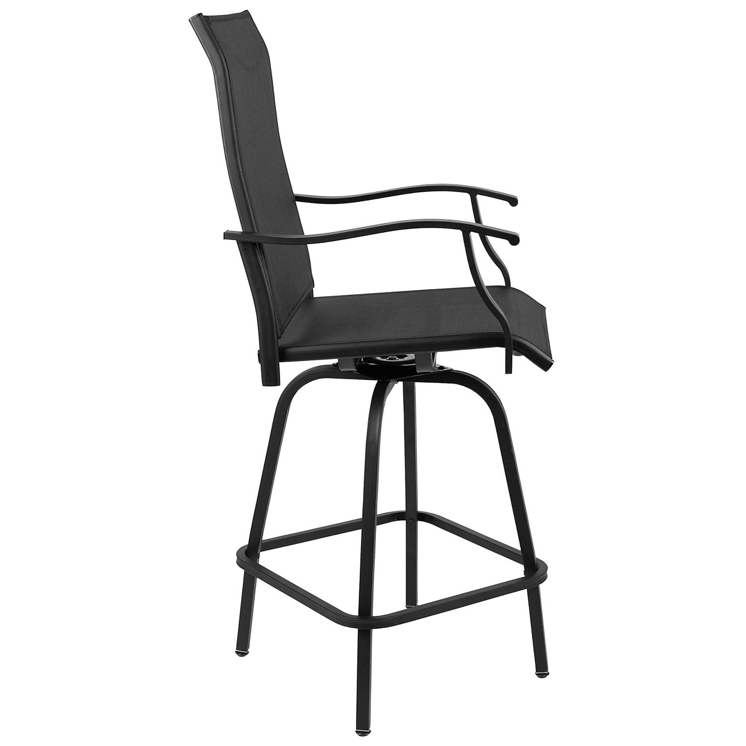 Flash Furniture Patio Bar Height Stools Set of 2, All-Weather Textilene Swivel Patio Stools and Deck Chairs with High Back & Armrests in Black
