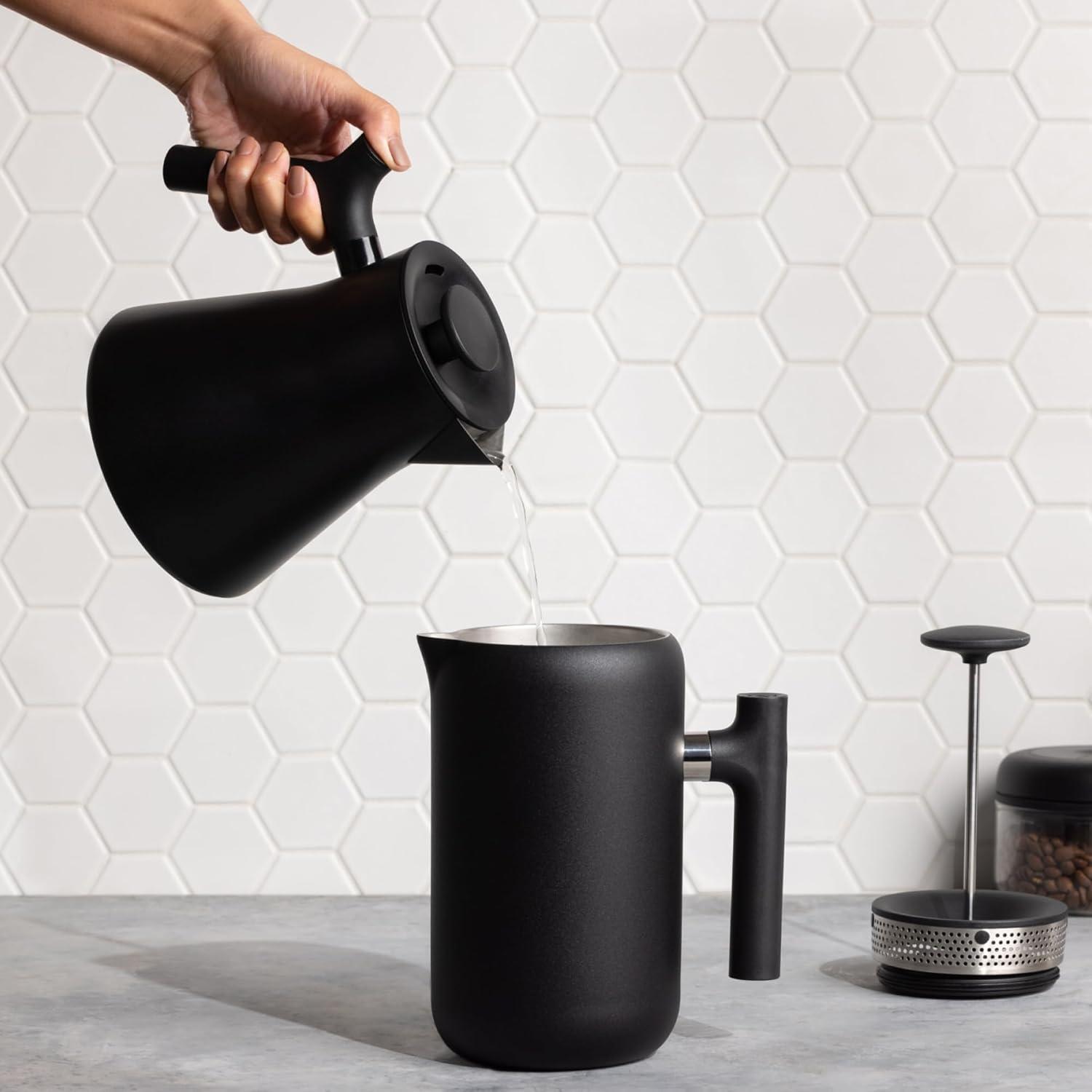 Fellow Corvo EKG Electric Tea Kettle in Stone Blue with Walnut Accents