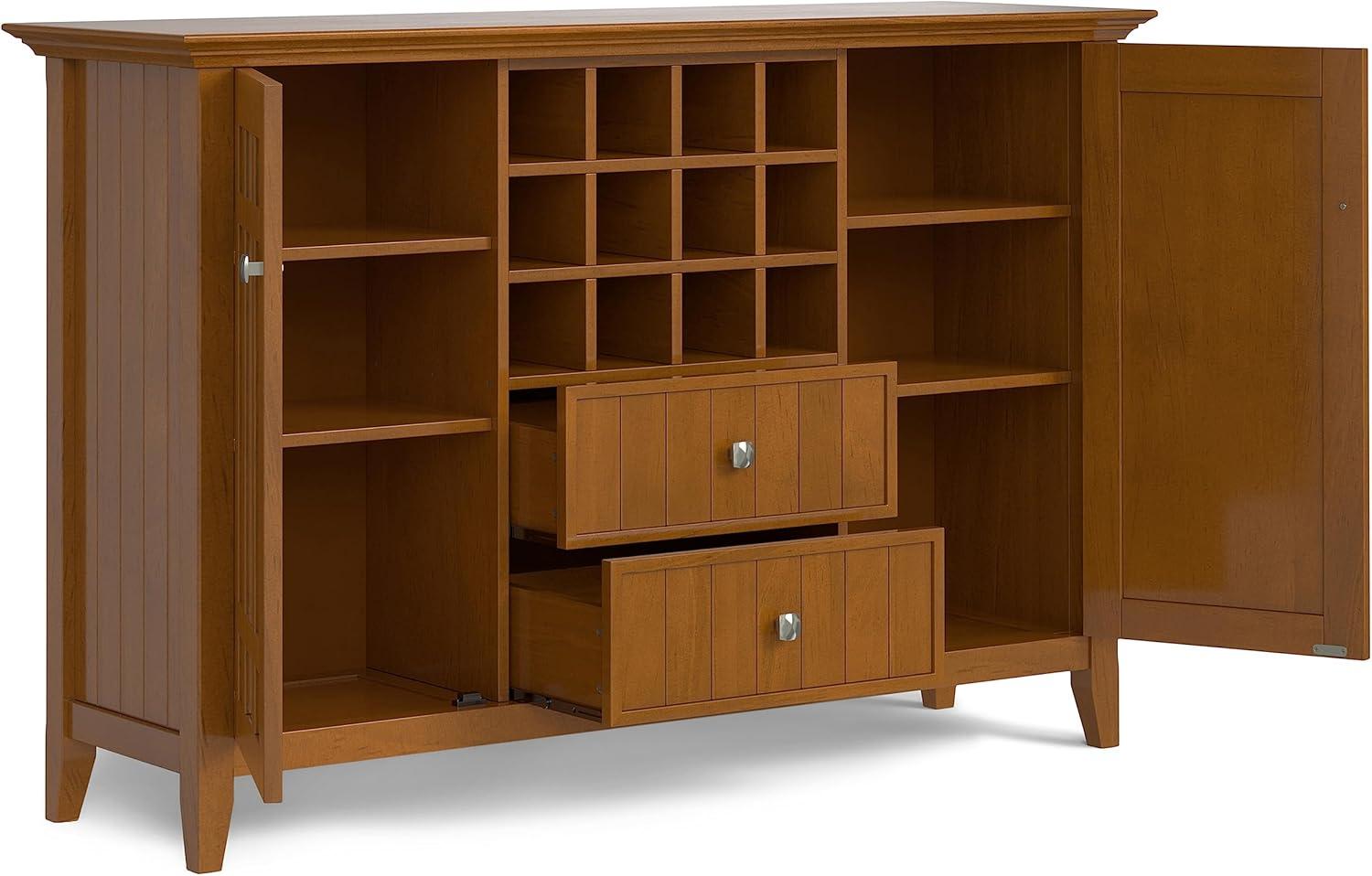 Simpli Home Bedford 54" Wide SOLID WOOD Sideboard Buffet and Wine Rack