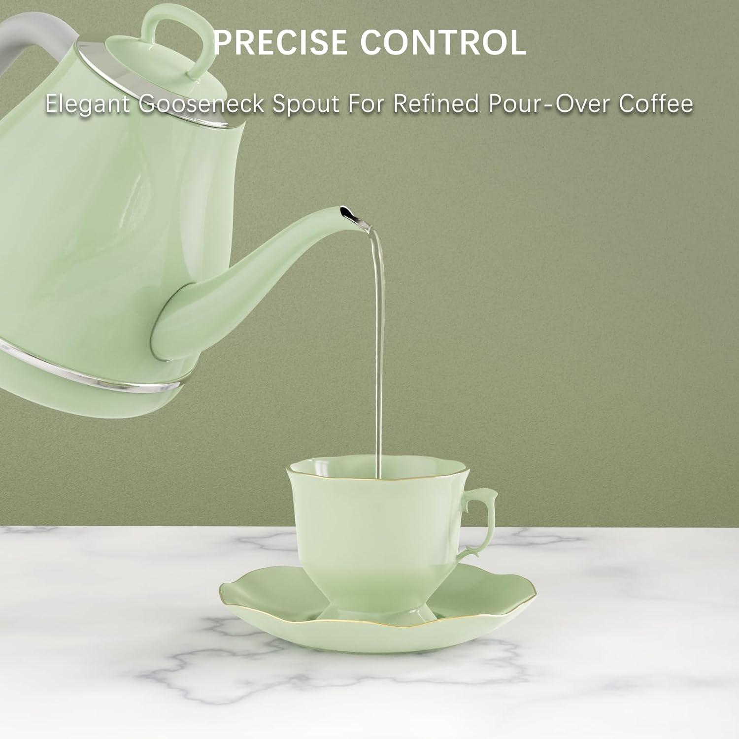 Electric Gooseneck Kettle, 1L 1500WFast Boil, 100% Stainless Steel BPA Free Pour-Over Coffee & Tea Kettle,Water Boiler with Auto Shut & Boil-Dry Protectio,Green
