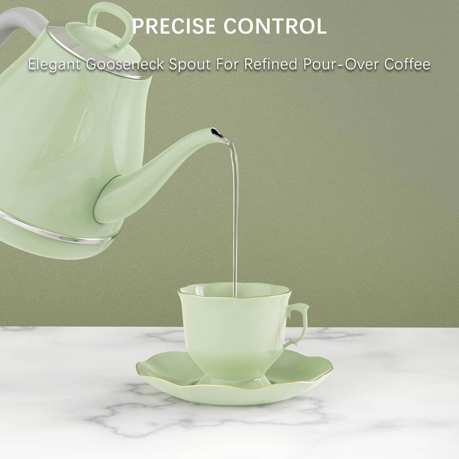 Electric Gooseneck Kettle, 1L 1500WFast Boil, 100% Stainless Steel BPA Free Pour-Over Coffee & Tea Kettle,Water Boiler with Auto Shut & Boil-Dry Protectio,Green