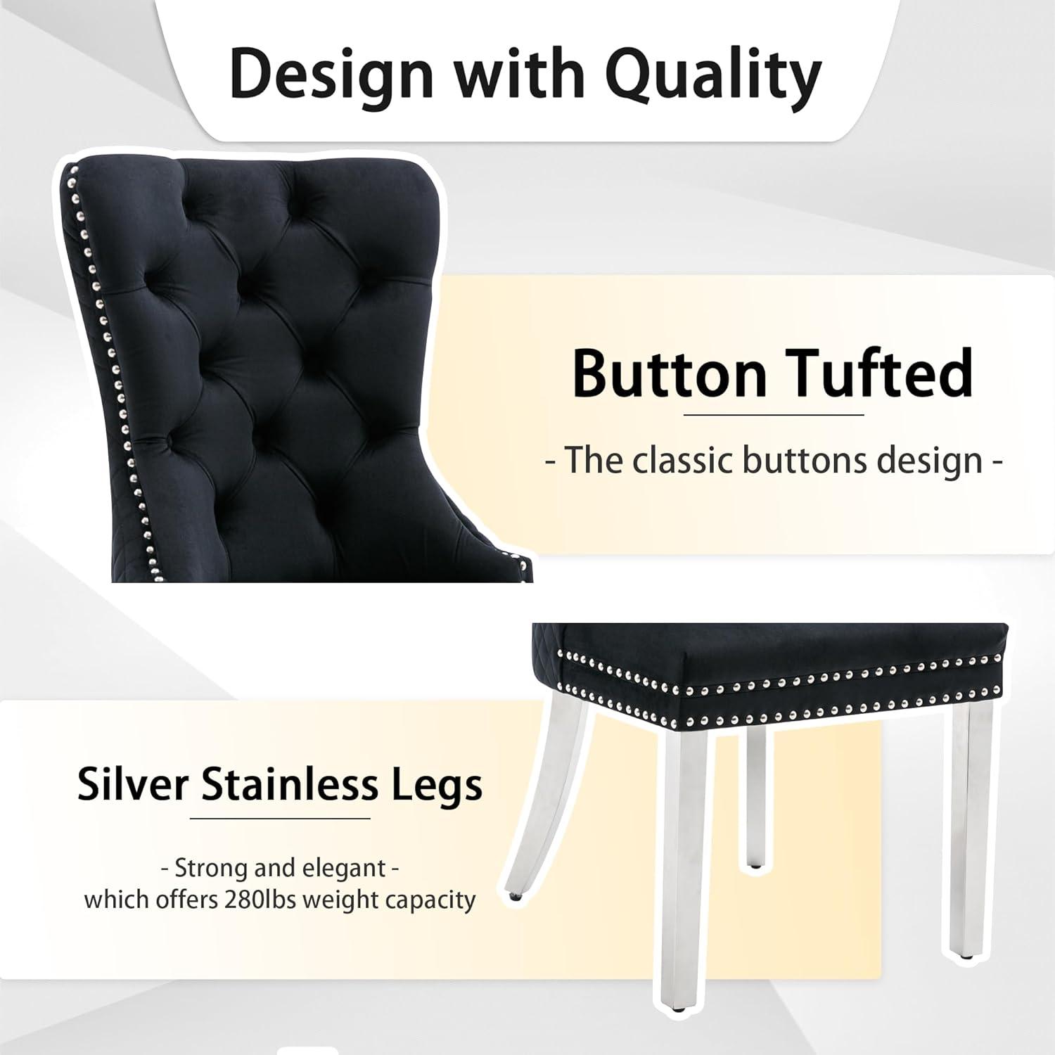 Black Velvet Upholstered Dining Chairs with Stainless Steel Legs