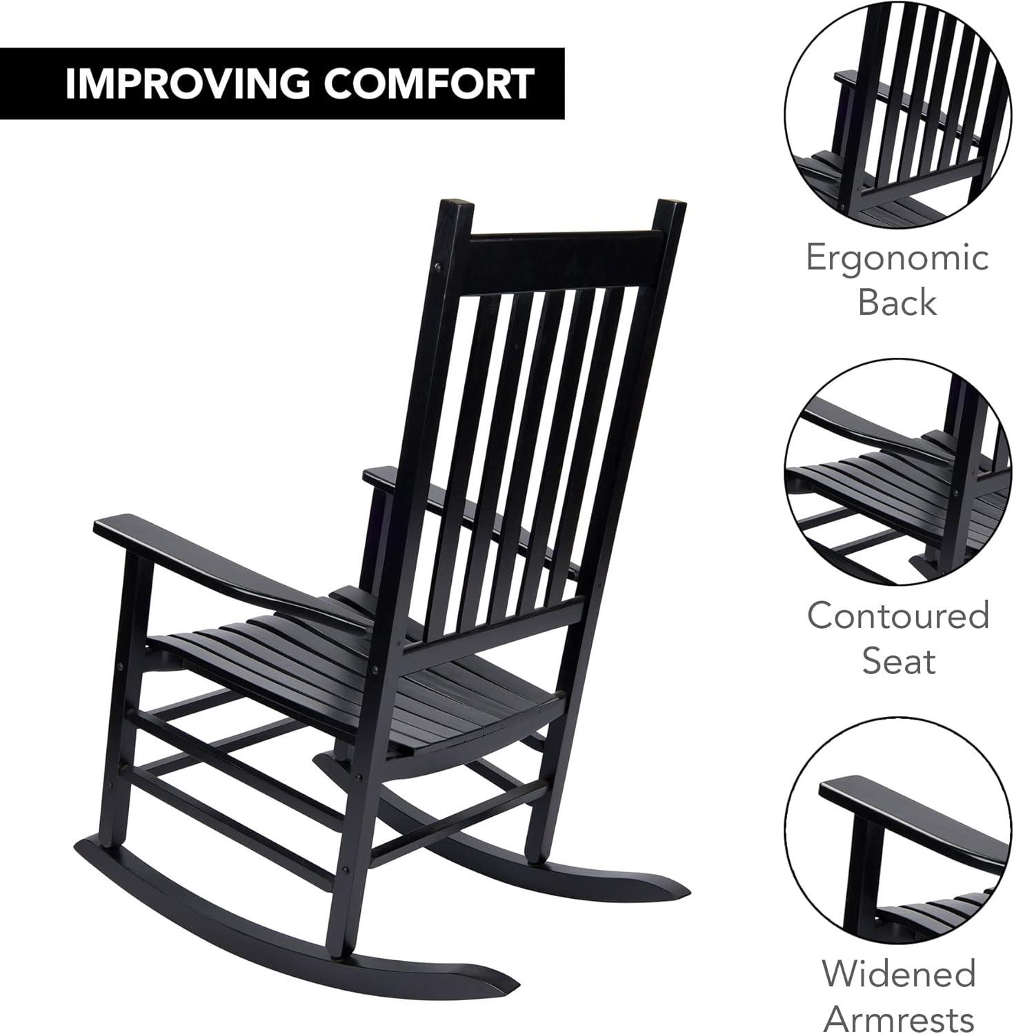 Shine Company Vermont Porch Rocker, High Back Wood Rocking Chair, Black
