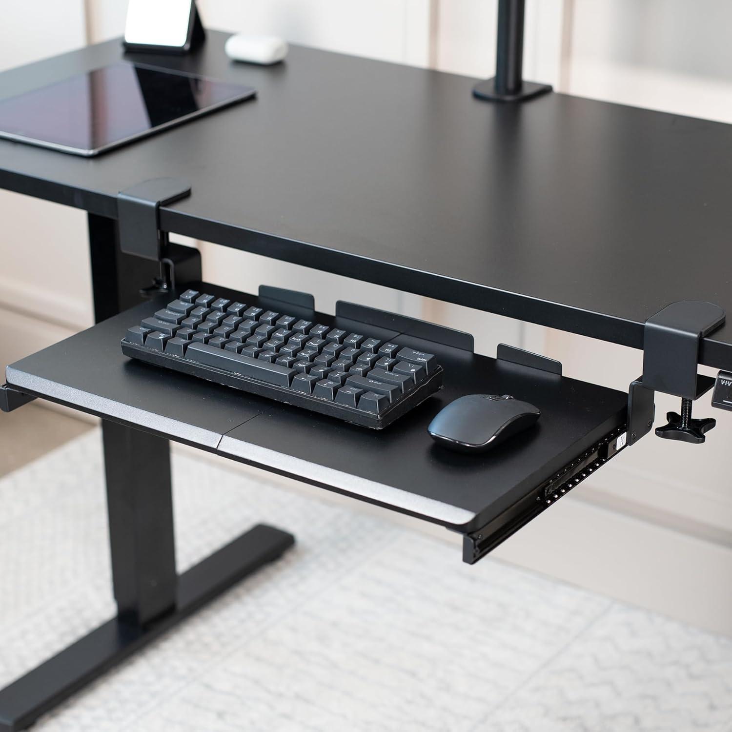 VIVO Black Small Clamp-on Computer Keyboard and Mouse Under Desk Slider Tray