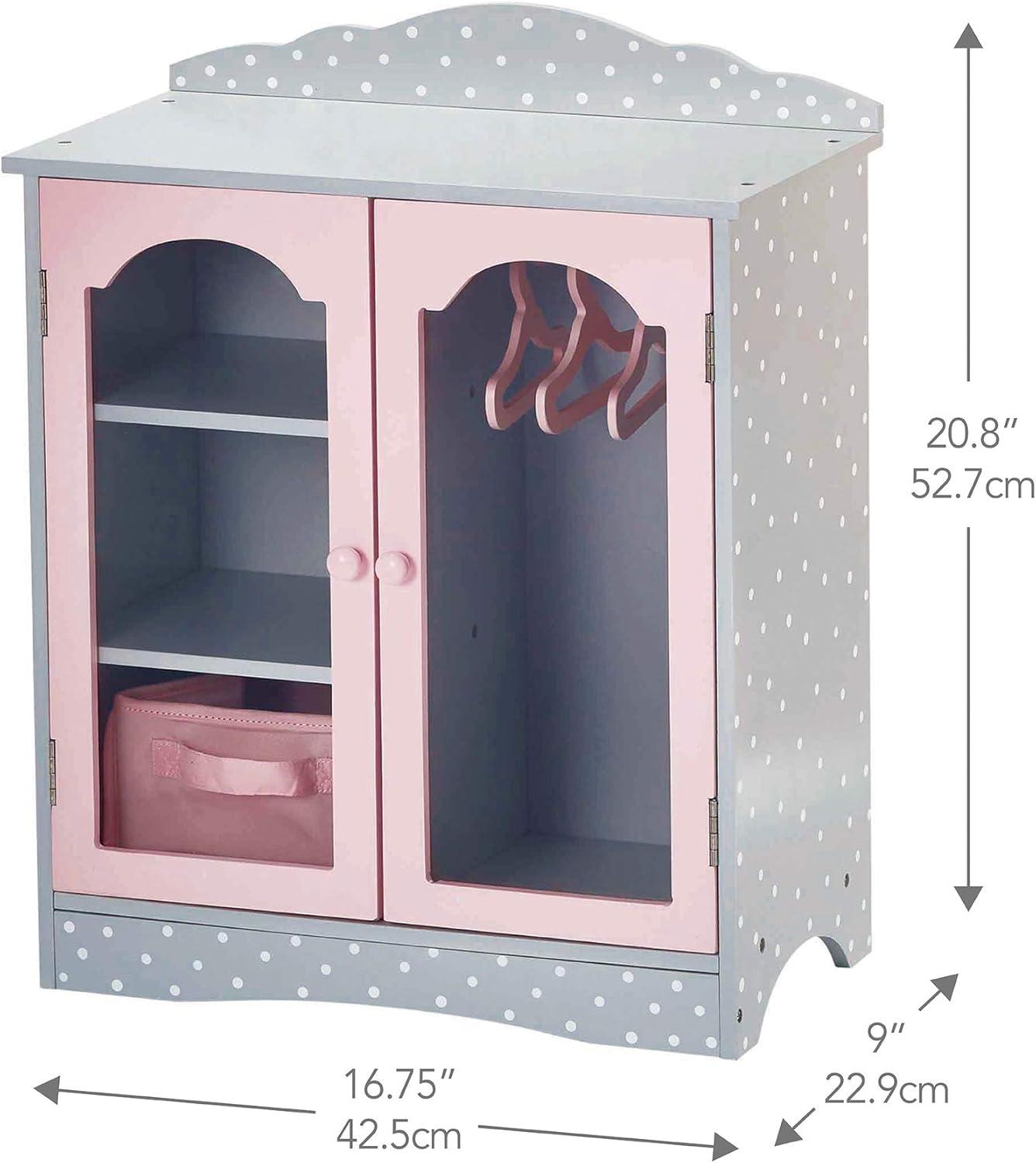 Olivia's Little World Polka Dots Princess Toy Closet with Hangers for 18" Dolls - Gray/Pink