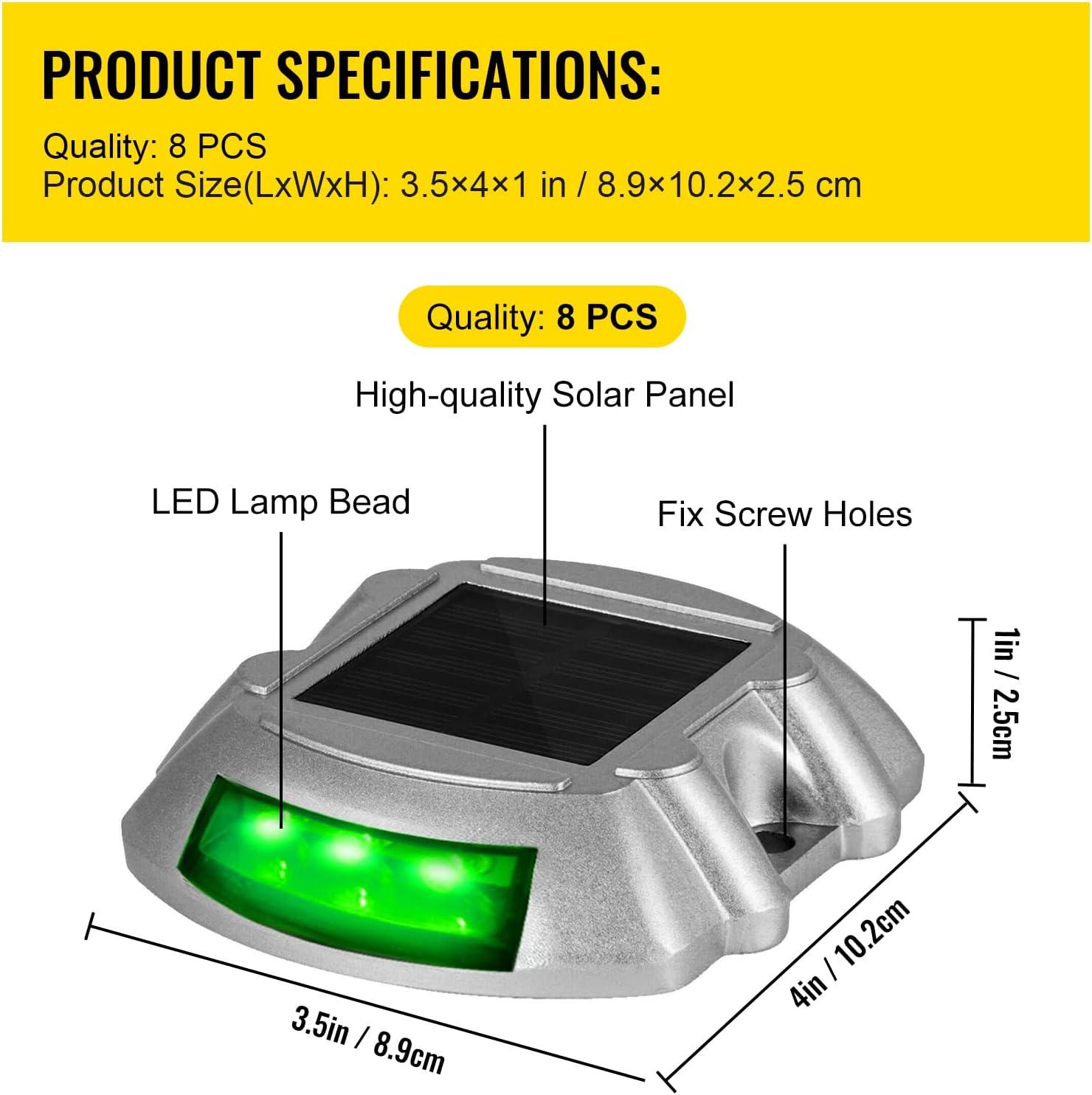 Happybuy Solar Driveway Lights - 8 Pack with Switch Button, Wireless Deck Lights - 6 LEDs for Path, Garden, Walkway & Sidewalk - Bright Green