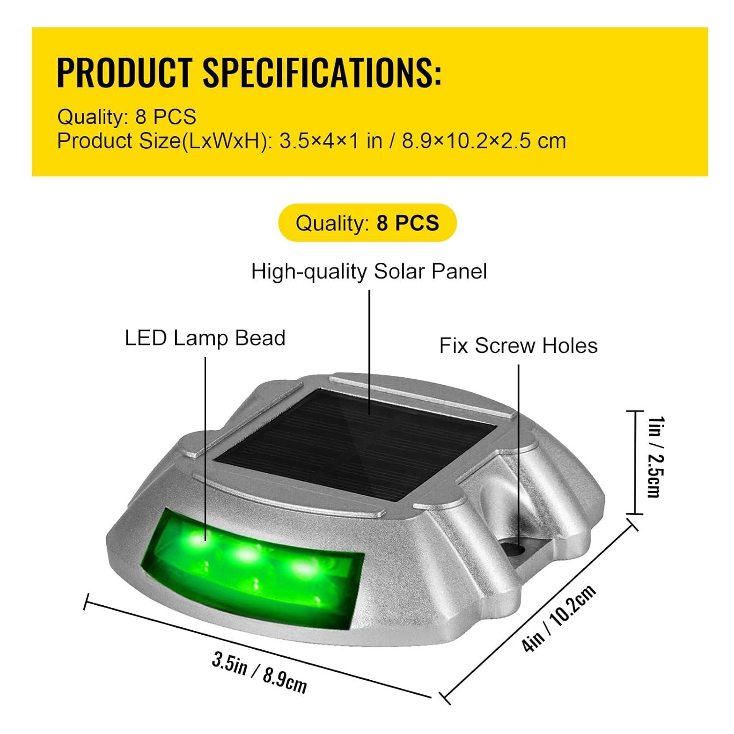 Happybuy Solar Driveway Lights - 8 Pack with Switch Button, Wireless Deck Lights - 6 LEDs for Path, Garden, Walkway & Sidewalk - Bright Green