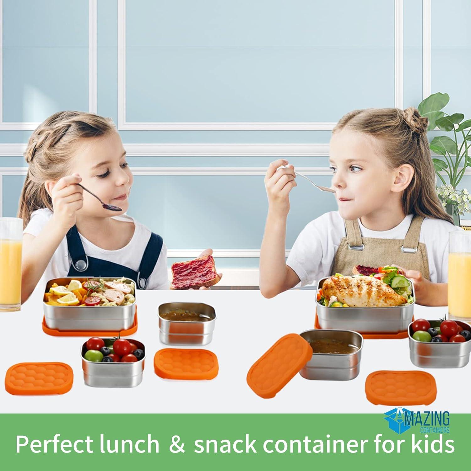 AMAZING CONTAINERS|Stainless Steel Food Containers with Lids Set of 3 (28 oz, 2X 8 oz) | Steel Lunch Container for Kids and Adults | Metal Snack Container Leakproof Lunch Box Sandwich Containers
