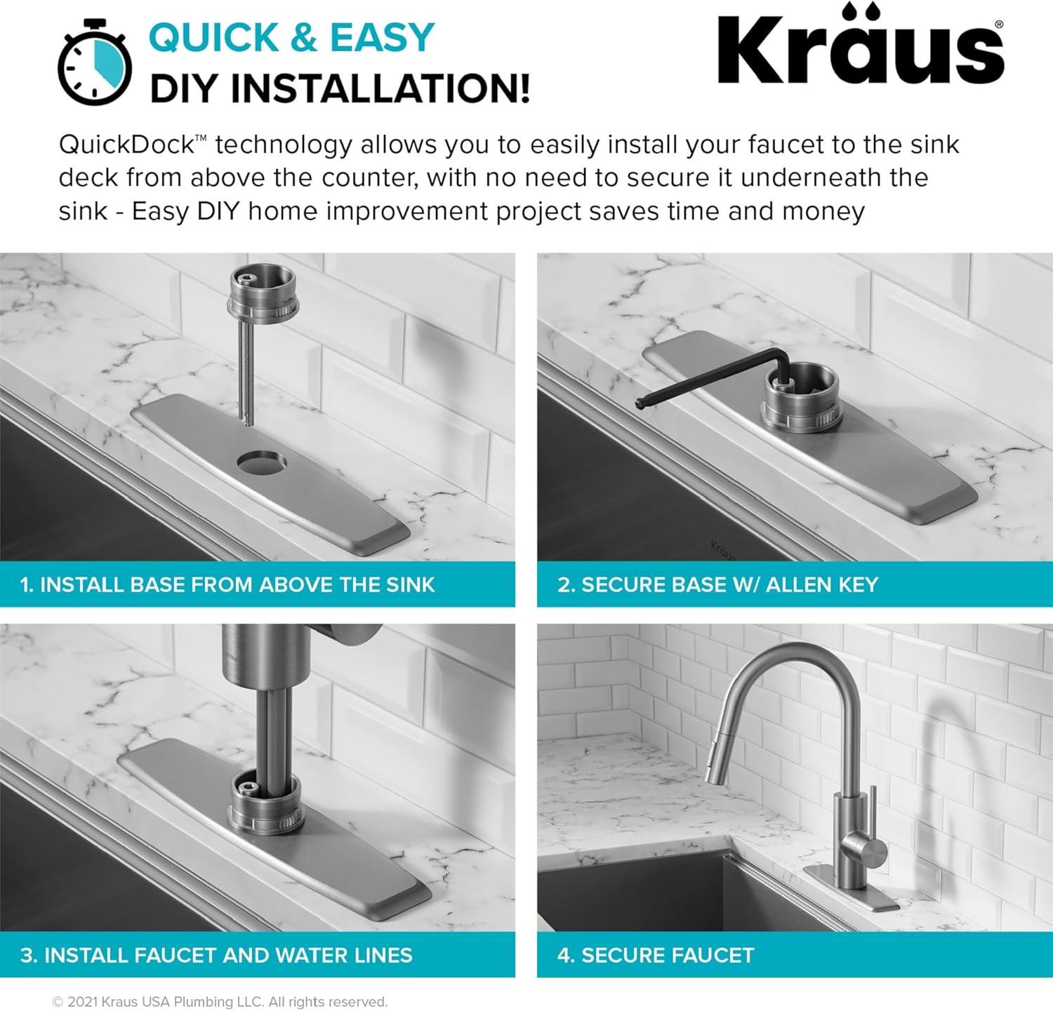 KRAUS Oletto Single Handle Pull Down Kitchen Faucet with QuickDock Top Mount Installation Assembly