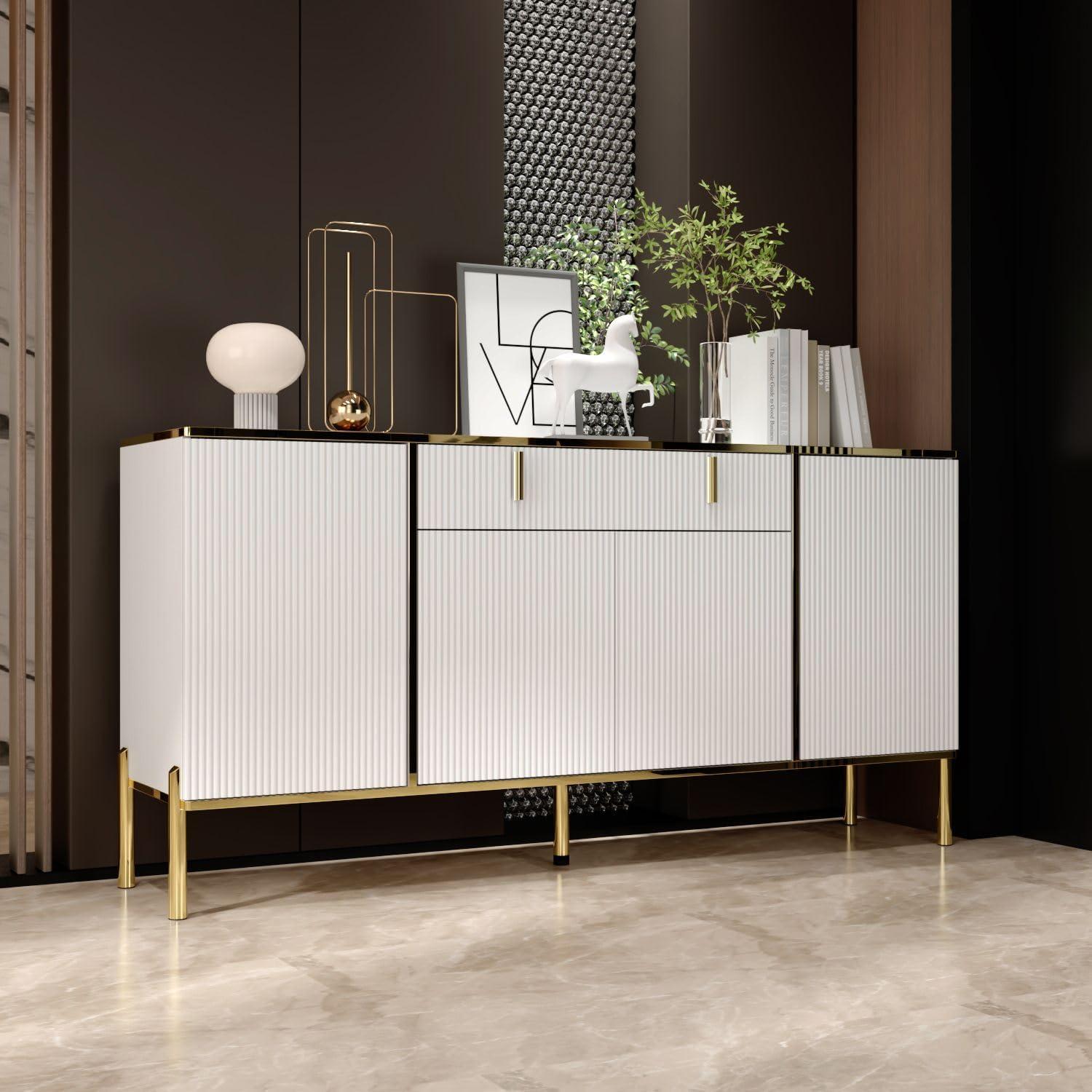 OXYLIFE Kitchen Credenza Storage Cabinet, Buffet Sideboard with Drawer and Adjustable Shelf, White