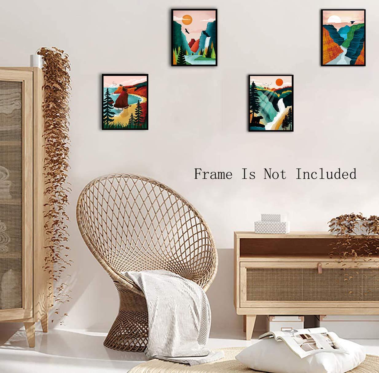 National Park Poster ,National Parks Art Prints,Nature Wall Art, Grand Canyon , Sierra Nevada mountains，Olympic National Park Art For Home and Living Room Wall Art Decor Set of 4 (8”X10” ， No Frame