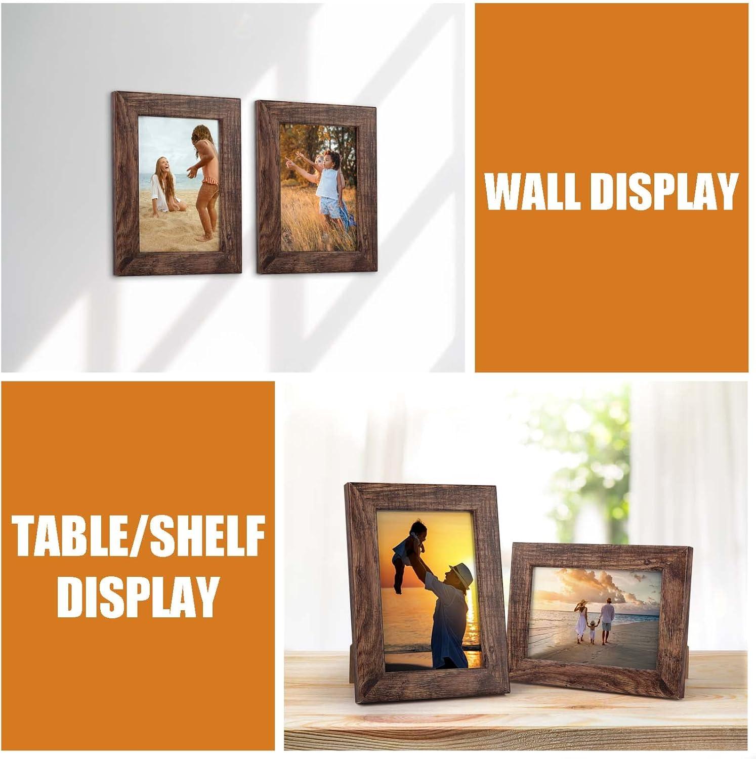 4x6 Picture Frame Set of 7, Rustic Photo Frame for Wall or Tabletop, Brown