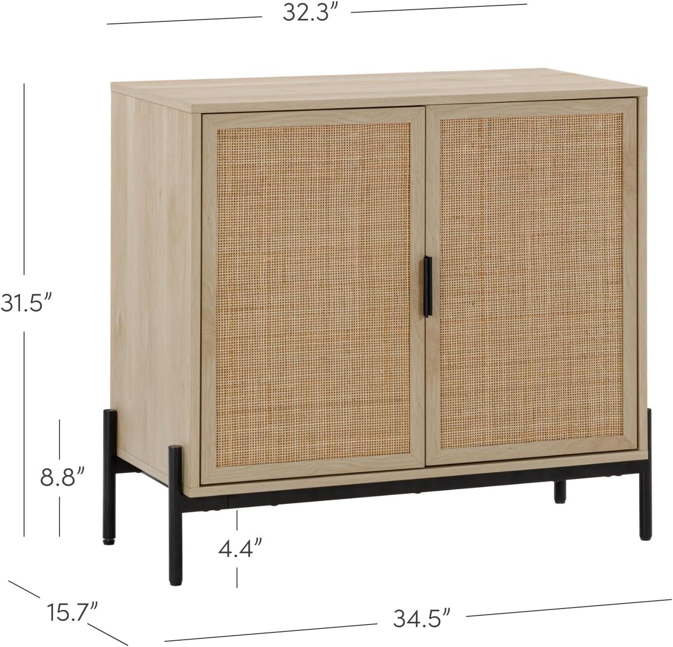 Andrew Light Oak and Matte Black Bohemian Sideboard Cabinet