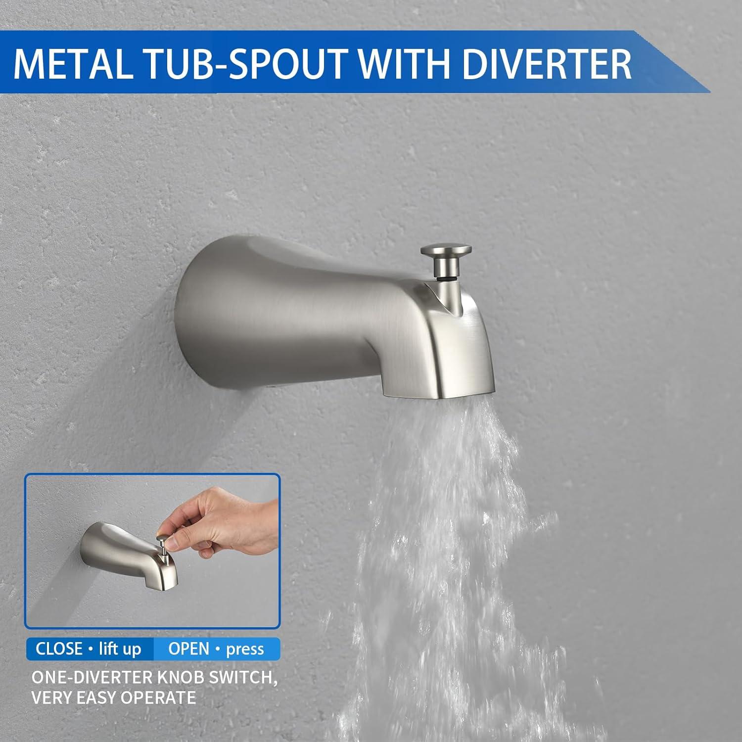 Shower Tub Kit Dual Shower System with Tub Spout Tub and Shower Faucet Set Complete Dual Shower Head and Handheld Combo Set Tub and Shower Trim Kit Brushed Nickel
