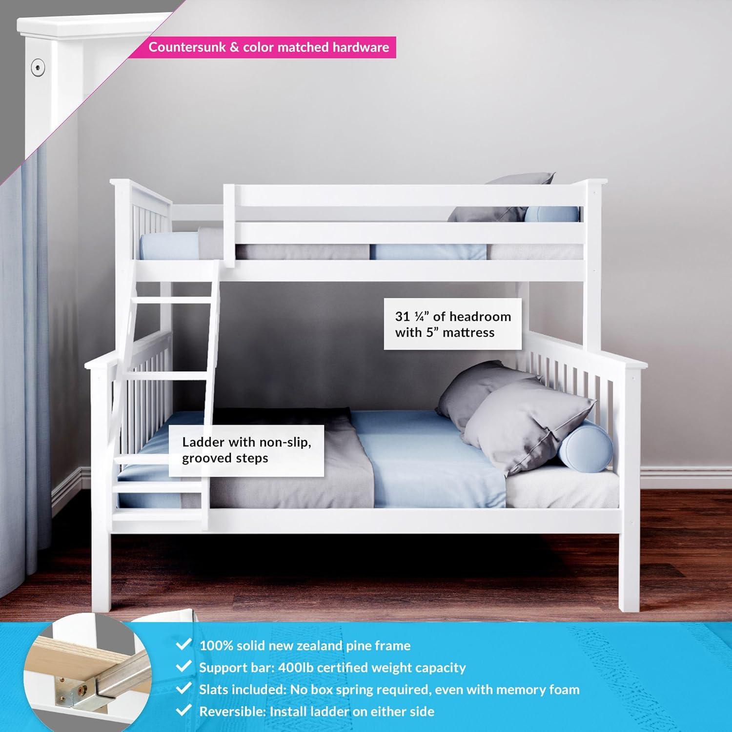 Max & Lily Bunk Bed Twin over Full Size, Solid Wood Bunk Beds with Ladder for Kids