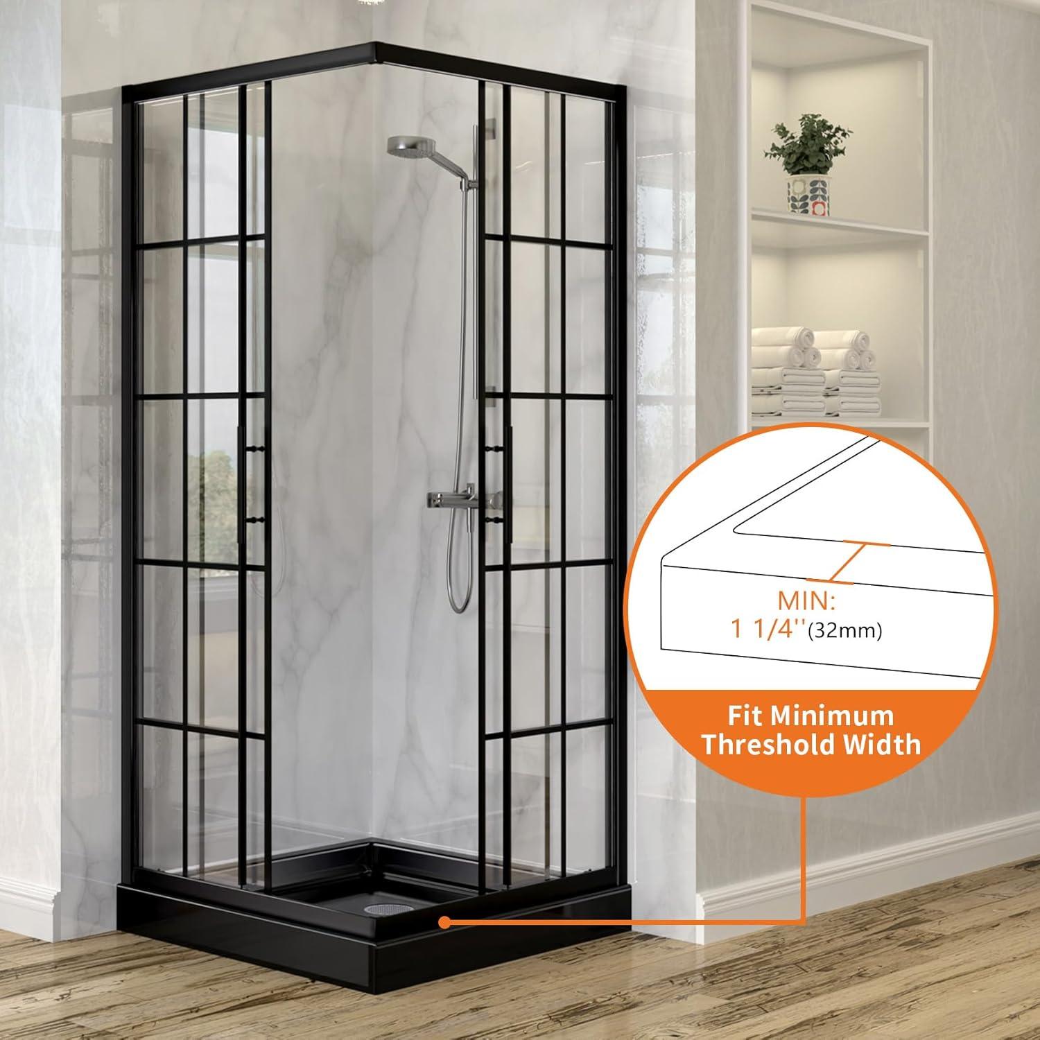 Matte Black Frameless Corner Shower Enclosure with Clear Glass