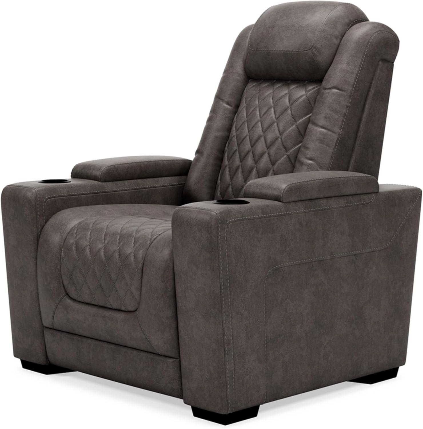 Gray Faux Leather Power Recliner with Adjustable Headrest