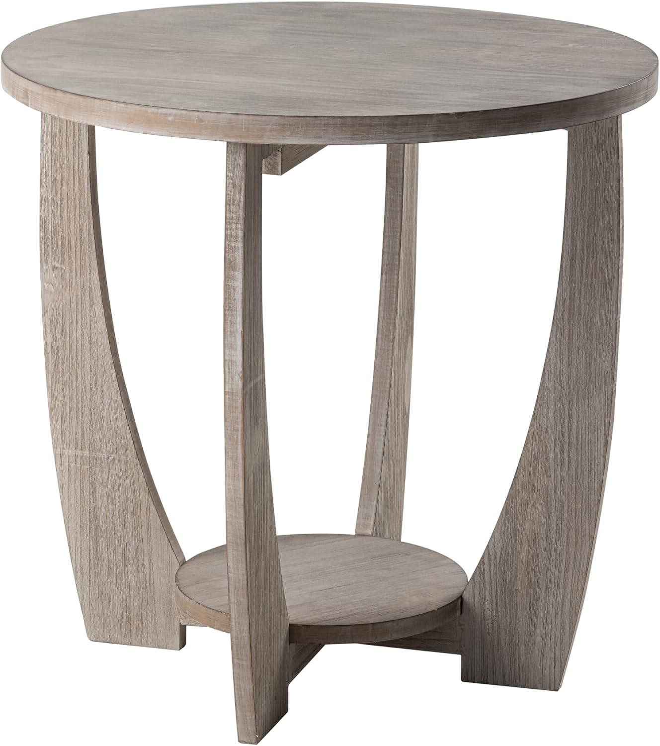 Rustic Farmhouse End Table with Storage Shelf, French Country Accent Side Table for Family, Dinning or Living Room, Small Spaces, Modern, Round, Vintage Grey Finish