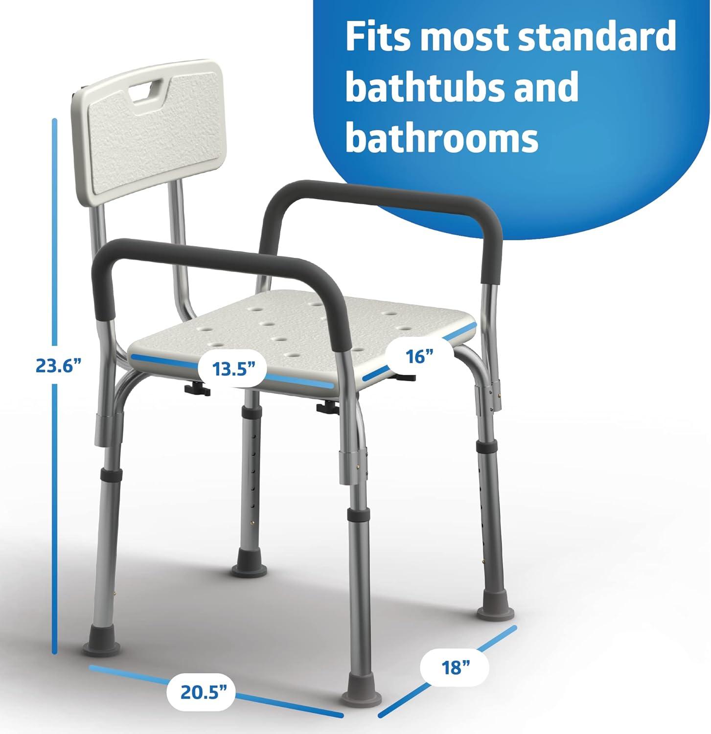 Adjustable Gray Plastic Shower Chair with Aluminum Frame